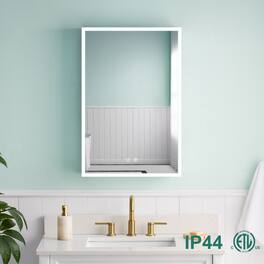 WELLFOR - 20 in. W x 30 in. H Rectangular Aluminum Recessed/Surface Mount Medicine Cabinet with Mirror and Lighted, Right Opening - Silver