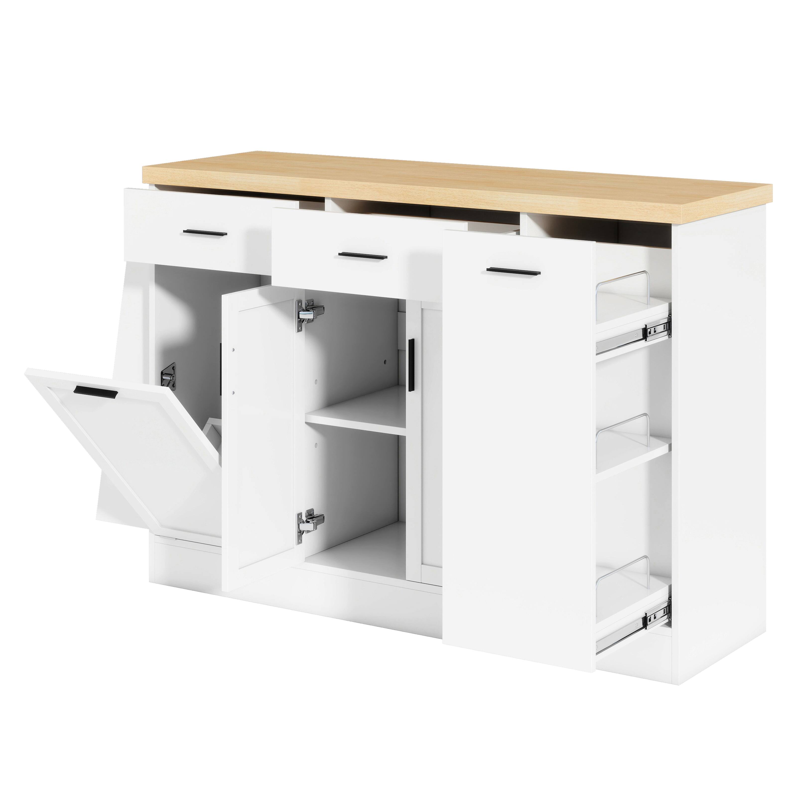 Alt View 7. Forest'nSky - 5-in-1 Kitchen Island Cart with Storage Cabinet, Trash Holder & Spice Rack, White - White.