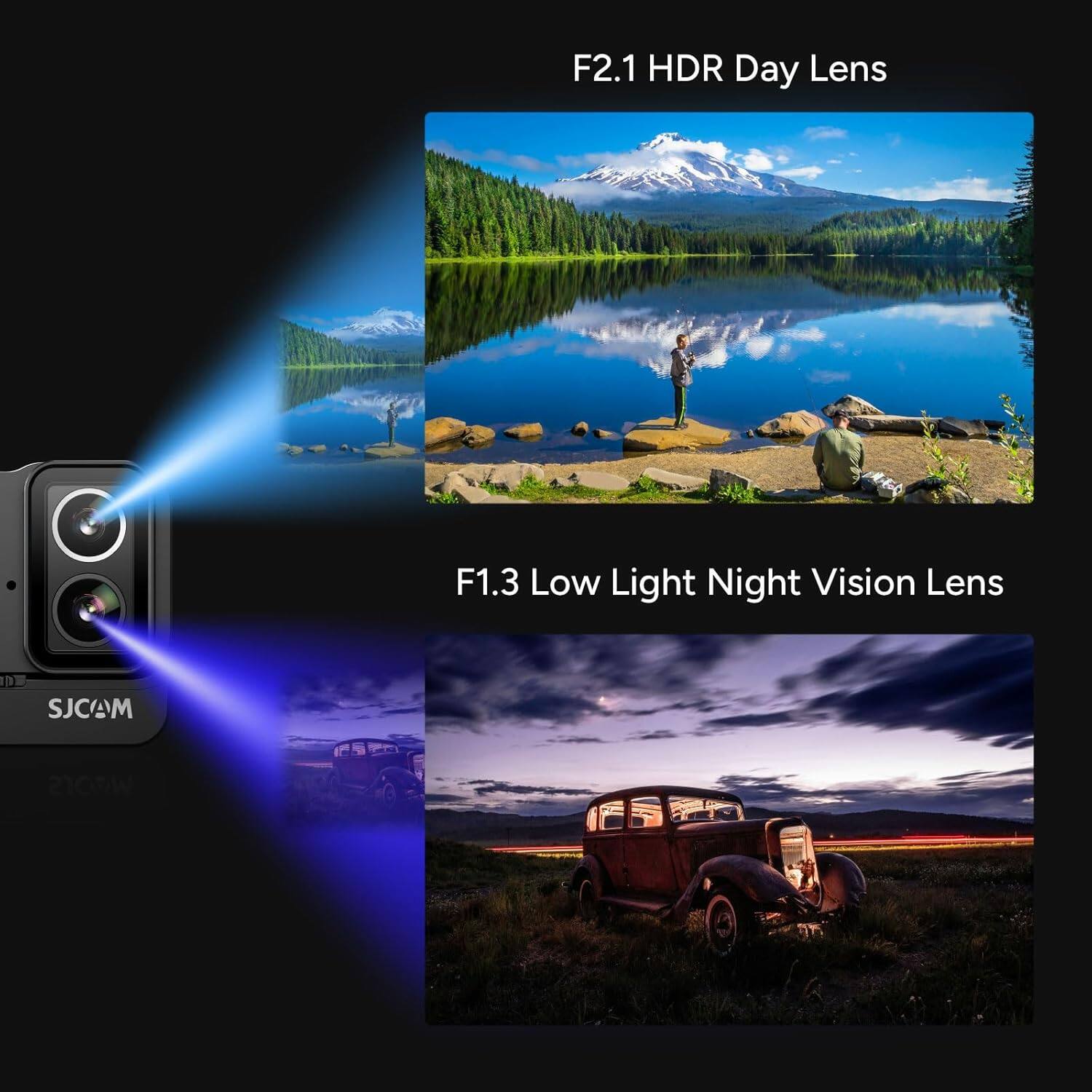 F2.1 HDR Day Lens  
F1.3 Low Light Night Vision Lens  
SJCAM 210