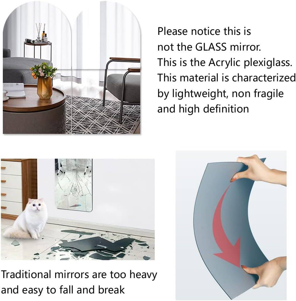 Please notice this is not the GLASS mirror. This is the Acrylic plexiglass. This material is characterized by lightweight, non fragile and high definition.

Traditional mirrors are too heavy and easy to fall and break.