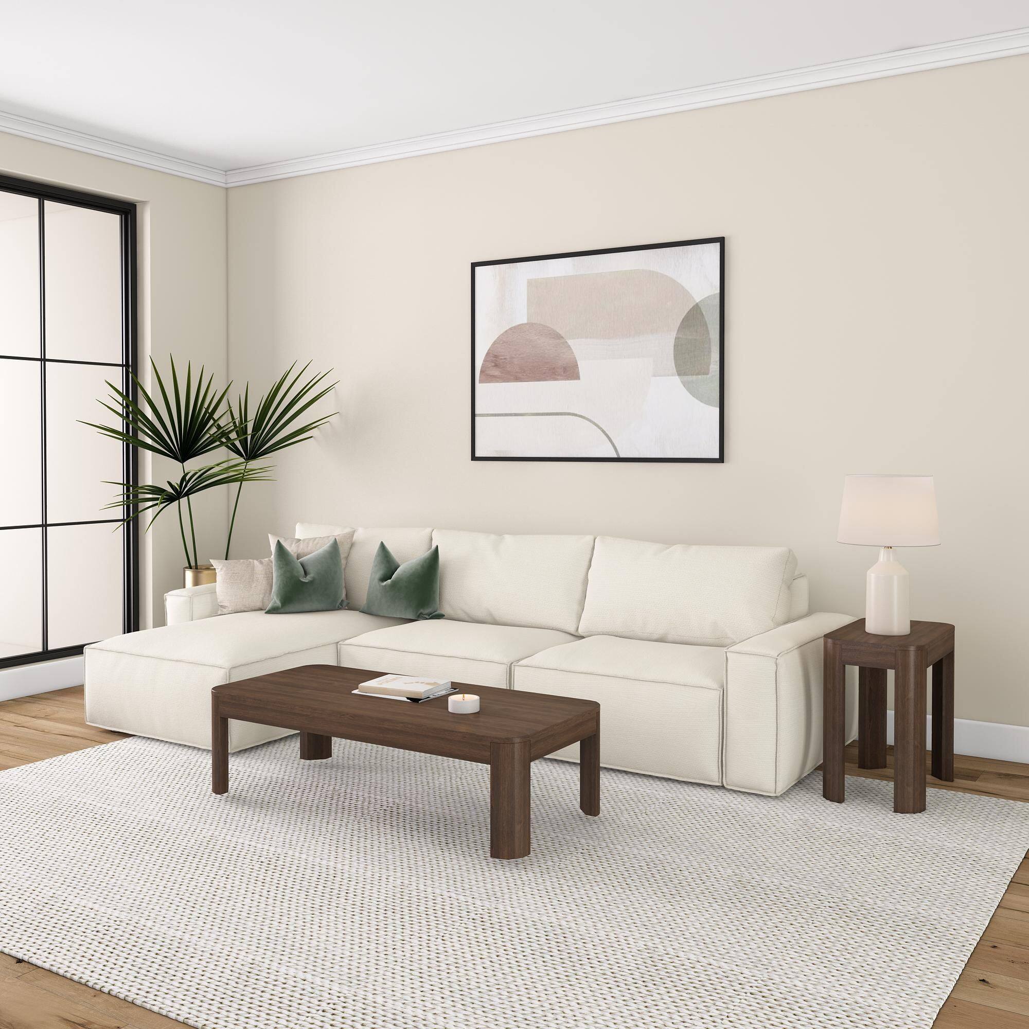 Alt View 5. Plank+Beam - Modern Rounded Rectangular Side Table (25in x 15in / 630mm x 375mm), Walnut - Walnut.