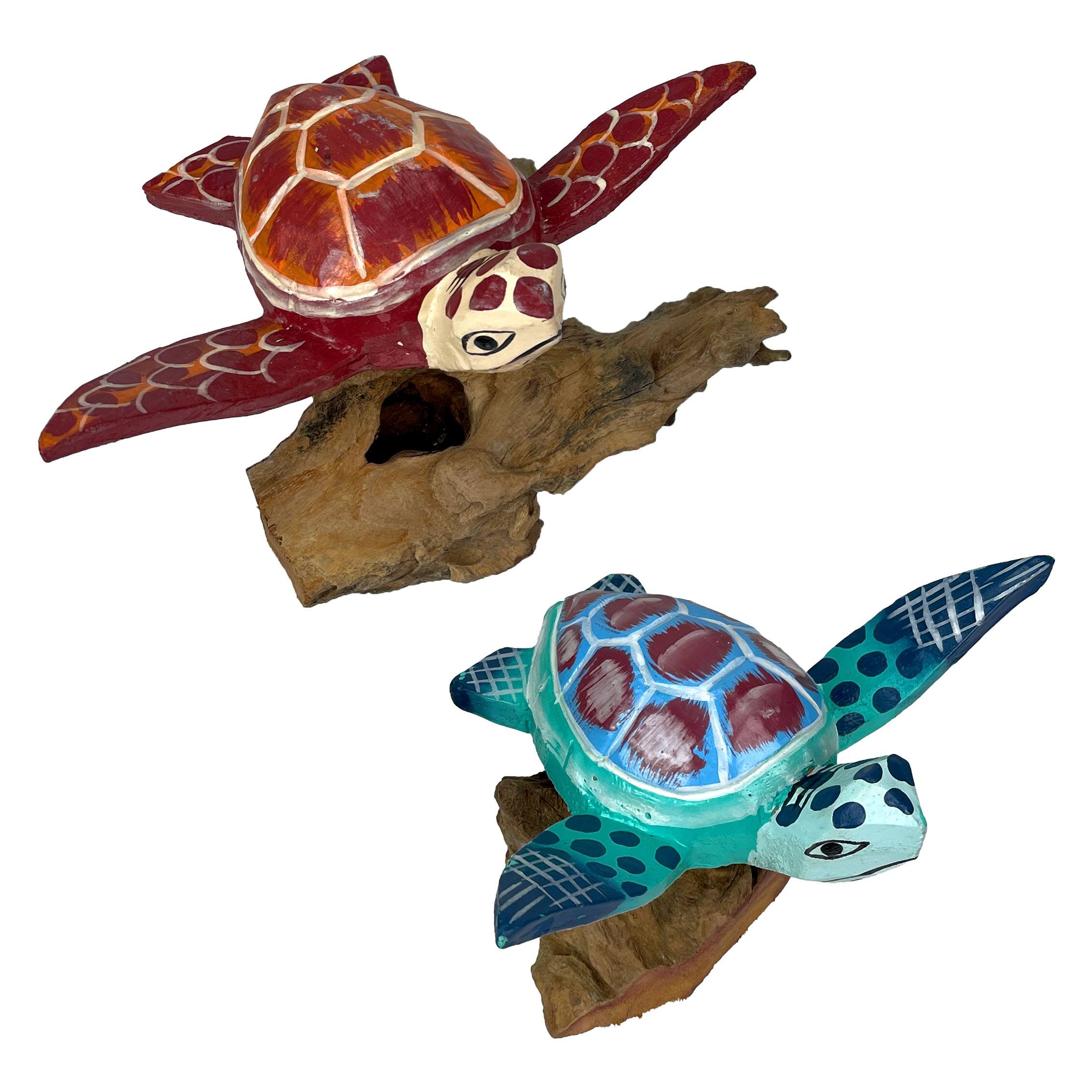 Alt View 1. Chesapeake Bay - Handcrafted Sea Turtle Sculptures Set of 2, Coastal Wood Art, Ocean Home Decor - Multicolored.