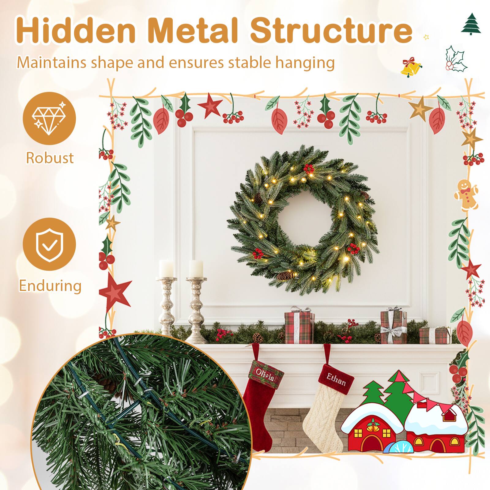 Hidden Metal Structure  
Maintains shape and ensures stable hanging  

Robust  
Enduring  

Olliea  
Ethan