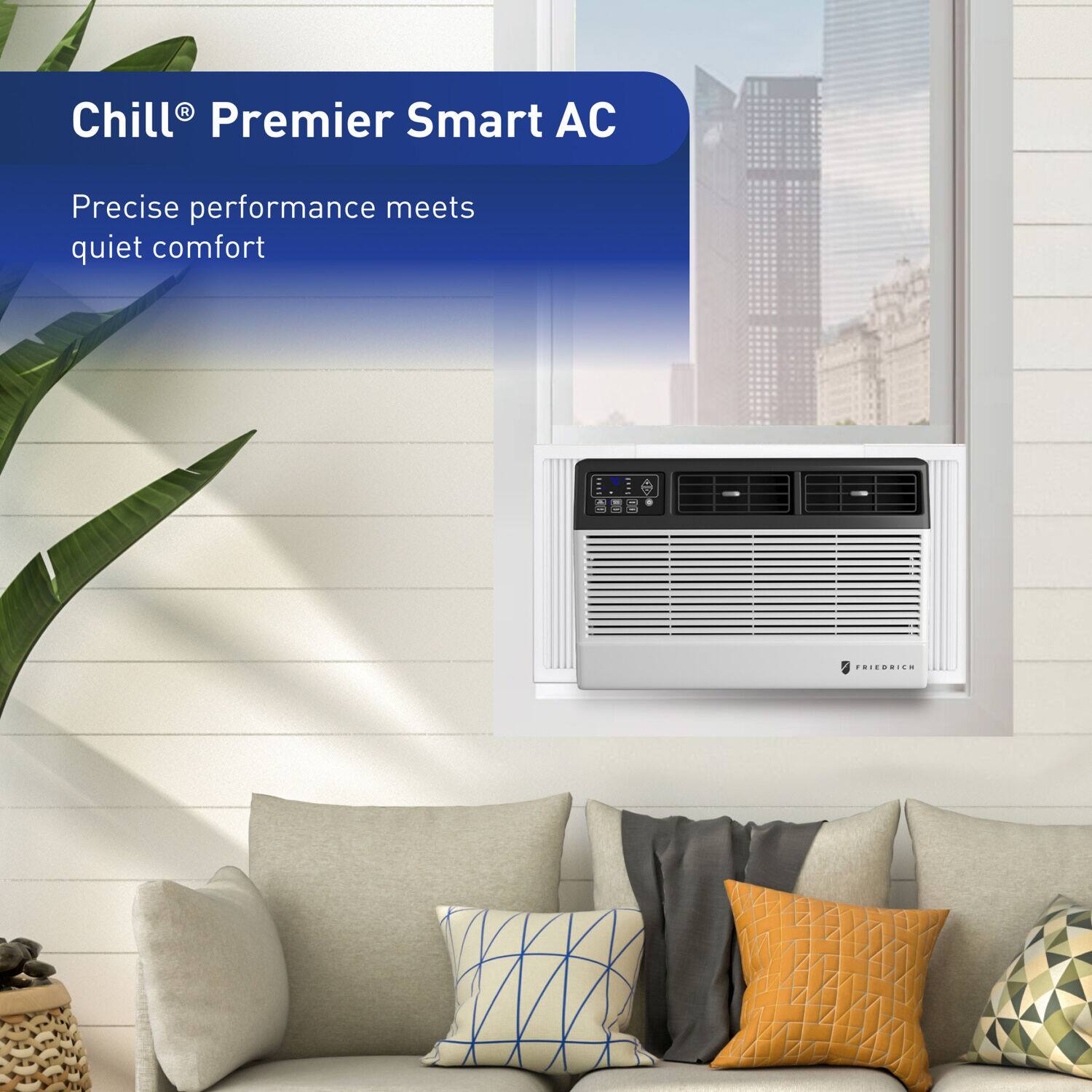 The text on the image reads: "Chill Premier Smart AC Precise performance meets quiet comfort."