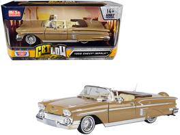 Motormax - 1958 Chevrolet Impala Convertible Lowrider Light Brown with Cream Interior "Get Low" Series 1/24 - Light Brown, Cream