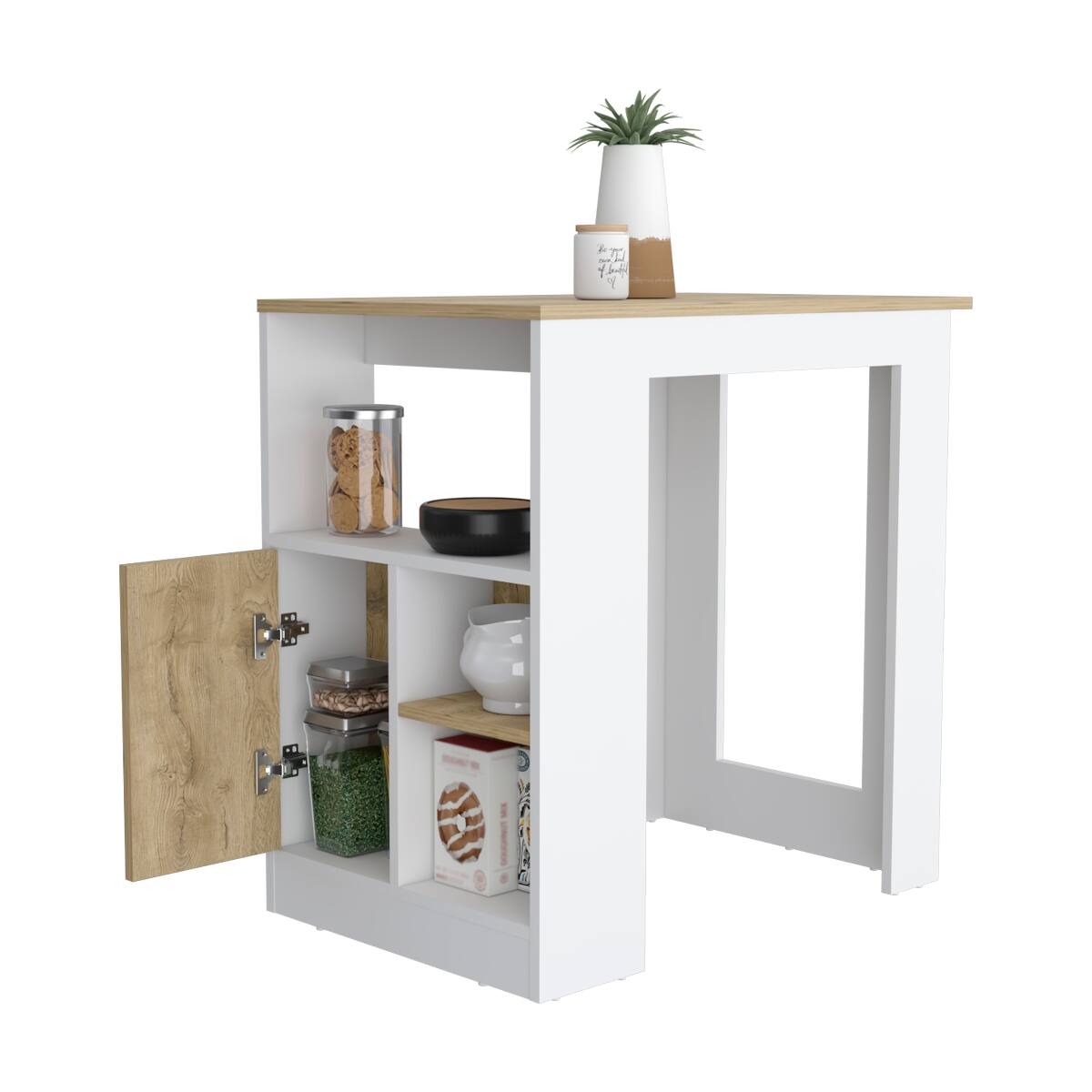 Alt View 1. Loheer - Loheer Modern Stationary Kitchen Island with Side Shelves and Push to Open Cabinet - Multicolor.