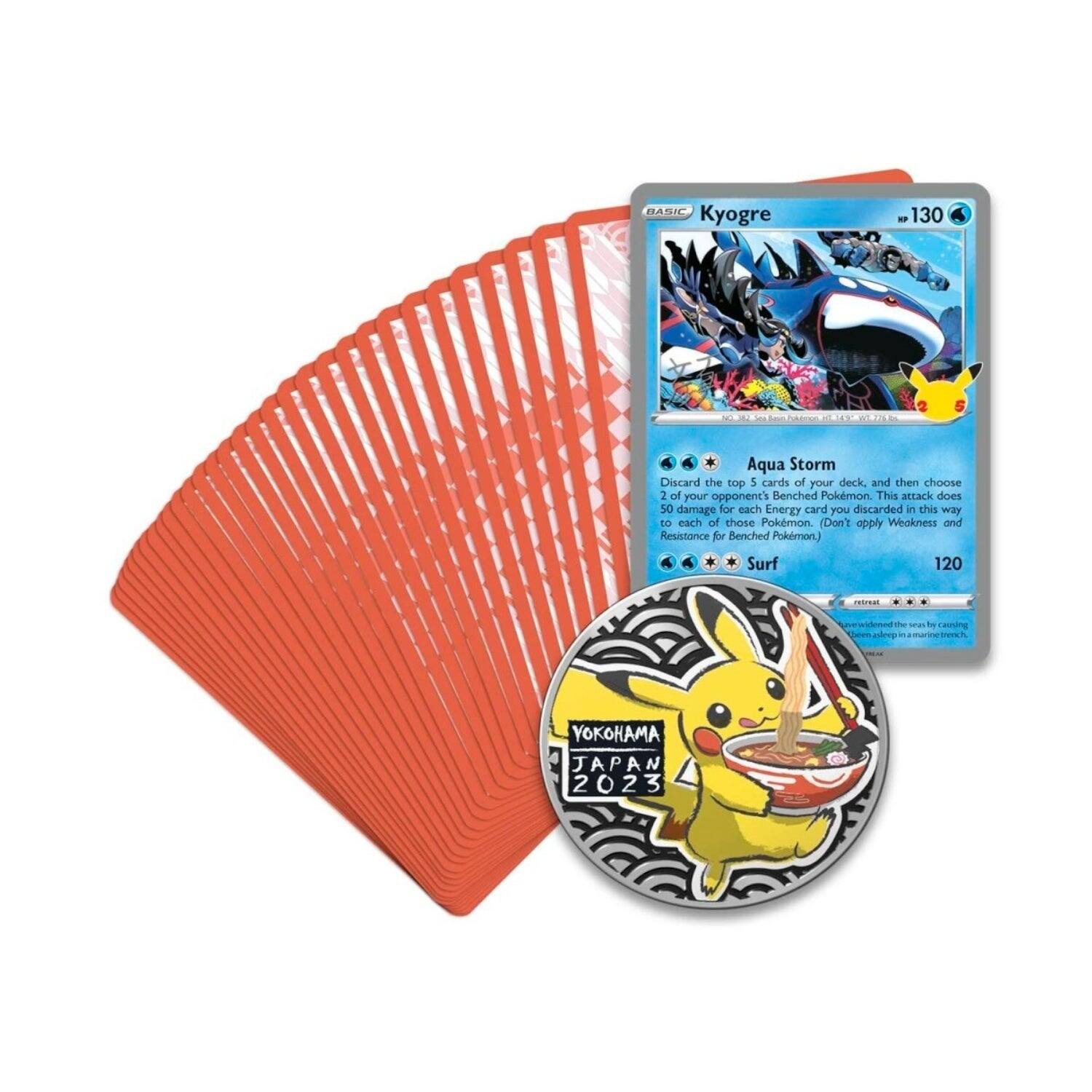 BASIC Kyogre  
130 HP  

Aqua Storm  
Discard the top 5 cards of your deck, and then choose 2 of your opponent's Benched Pokémon. This attack does 50 damage for each Energy card you discarded in this way to each of those Pokémon. (Don't apply Weakness and Resistance for Benched Pokémon)  

Surf  
120  

YOKOHAMA JAPAN 2023