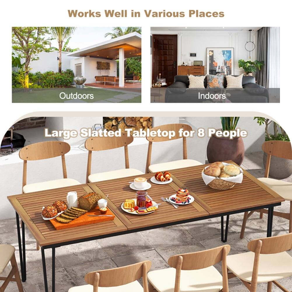 Works Well in Various Places

Outdoors

Indoors

Large Slatted Tabletop for 8 People