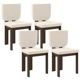 Costway - Wooden Dining Chair Set of 4 with Rubber Wood Leg Padded Wide Seat & Back for Home - Brown