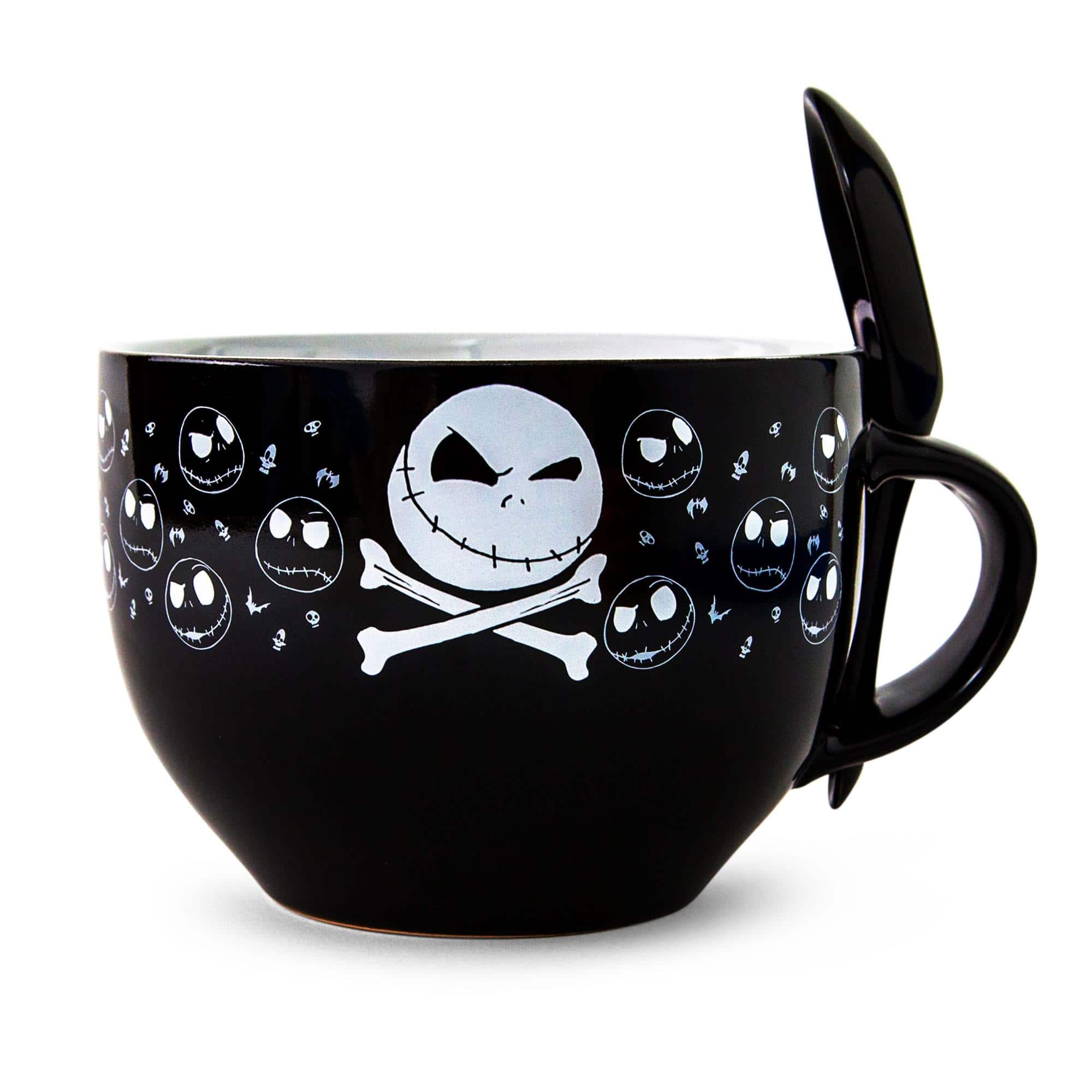 Front. Disney - Disney The Nightmare Before Christmas Cross Bones Ceramic Soup Mug With Spoon - Black.
