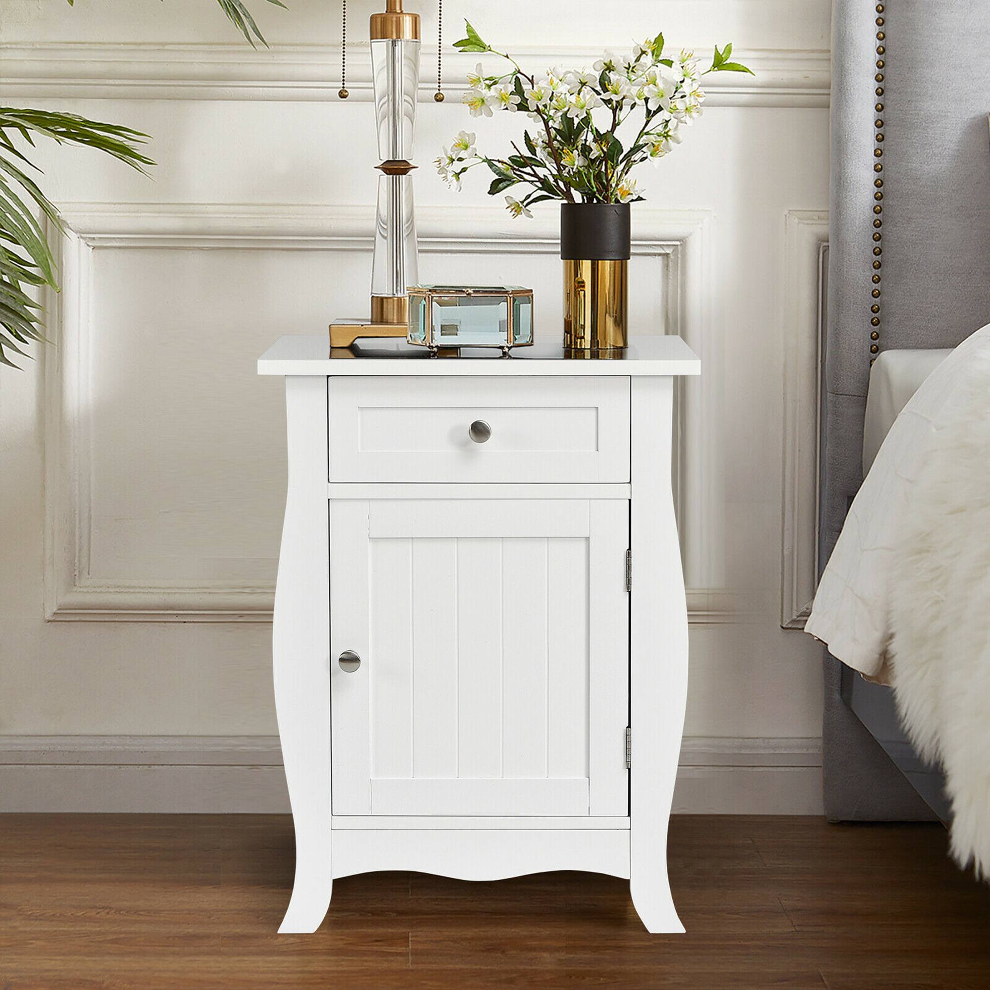 Alt View 12. Costway - Accent End Table with Drawer Storage Cabinet Wooden Nightstand - White.