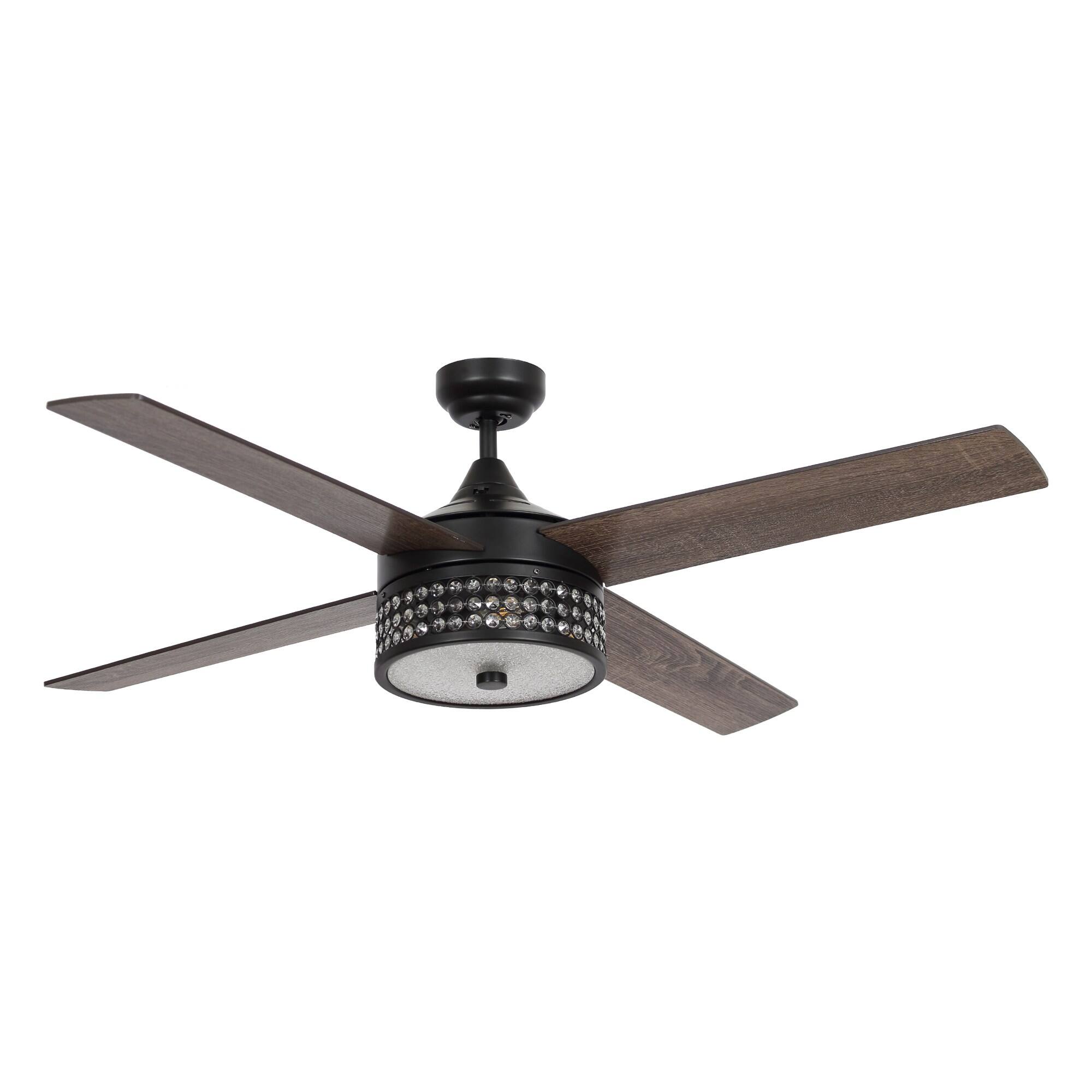 Back. Parrot Uncle - 52" Farmhouse Black 4-Blade Crystal Ceiling Fan with Remote Control - Black.