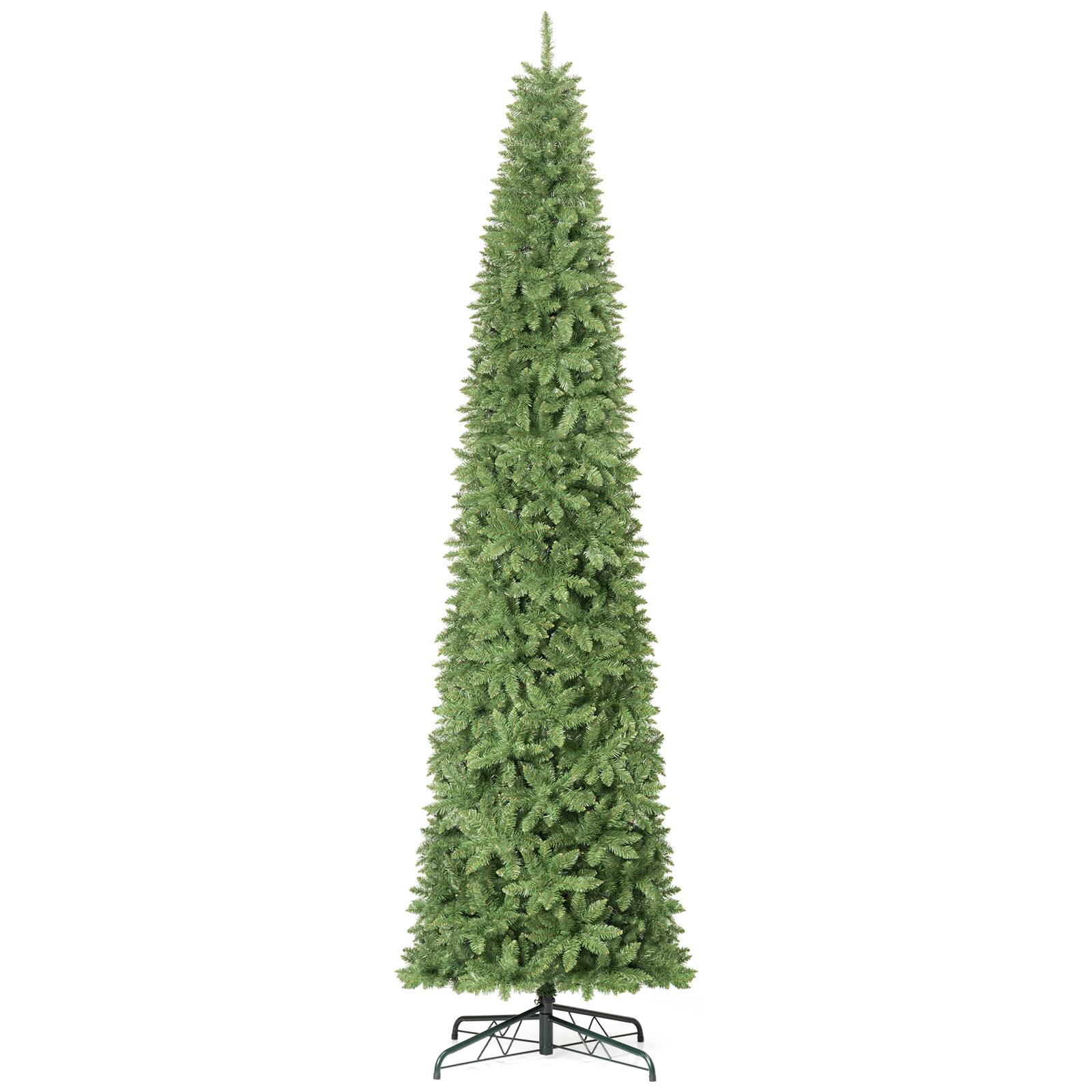 Costway 12 ft Pencil Fir Christmas Tree with 1818 Full Branch Tips ...
