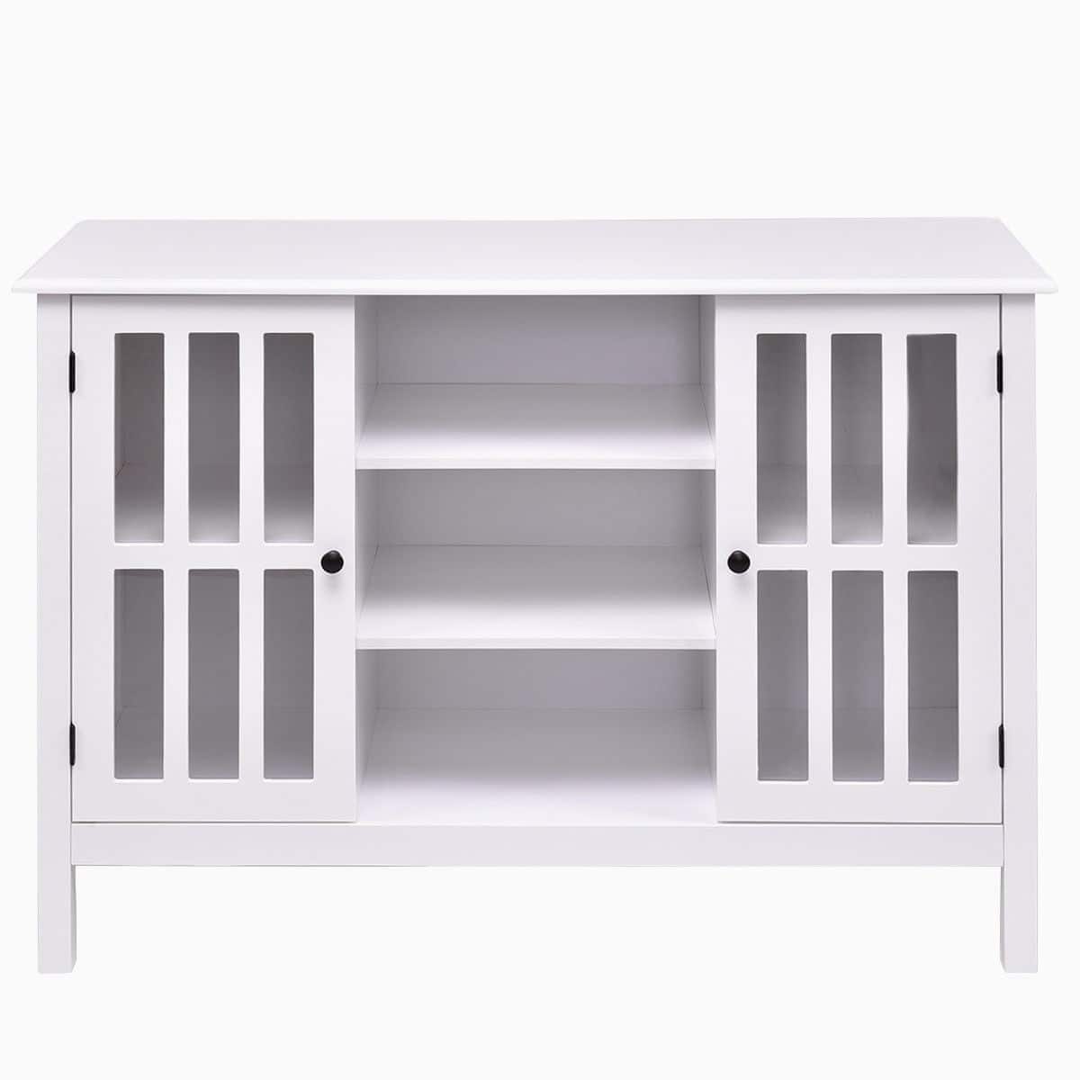 SlickBlue - Wooden TV Stand with Glass Doors, 43-Inch Media Console - White
