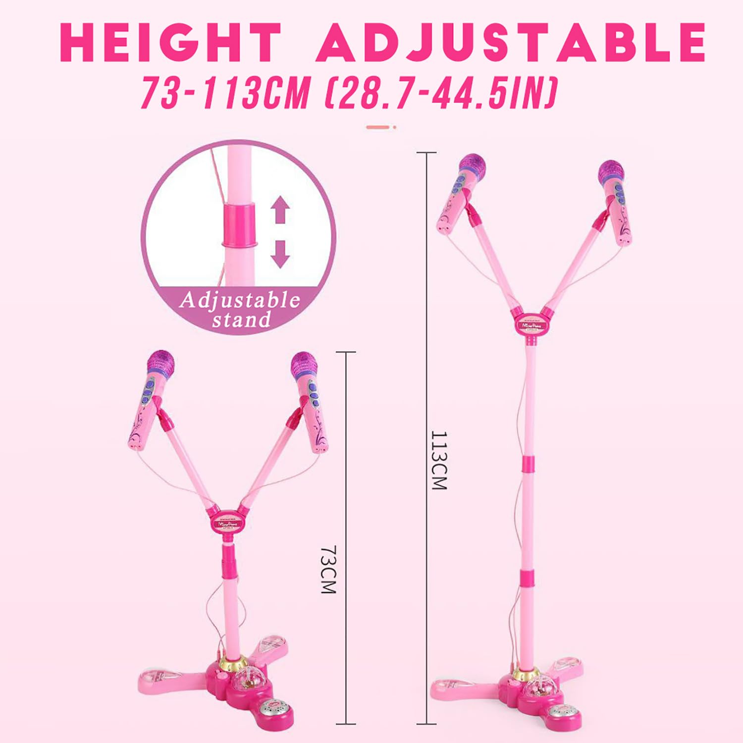HEIGHT ADJUSTABLE  
73-113CM (28.7-44.5IN)  

Adjustable stand  
73CM  
113CM