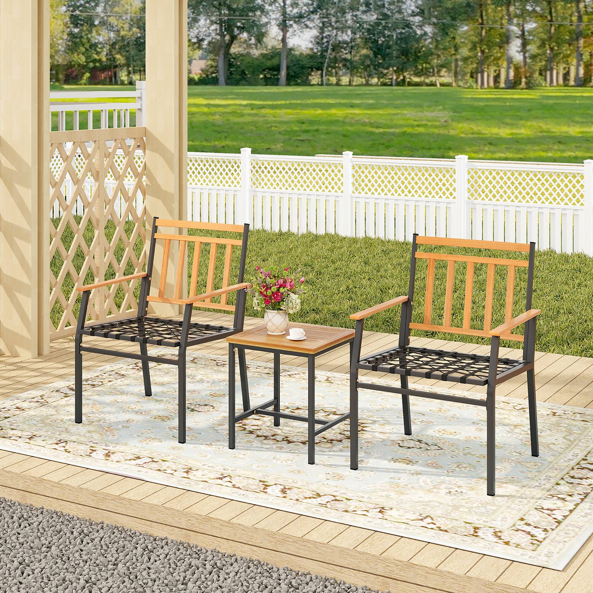 Alt View 3. Gymax - Gymax 3 PCS Acacia Wood Bistro Set Patio Conversation Set w/ Cushions and Coffee Table - Off White.