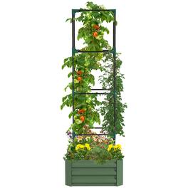 Outsunny - Galvanized Raised Garden Bed, 73.5" Tall Outdoor Planter Box with Trellis Tomato Cage and Open Bottom for Climbing Vines - Green