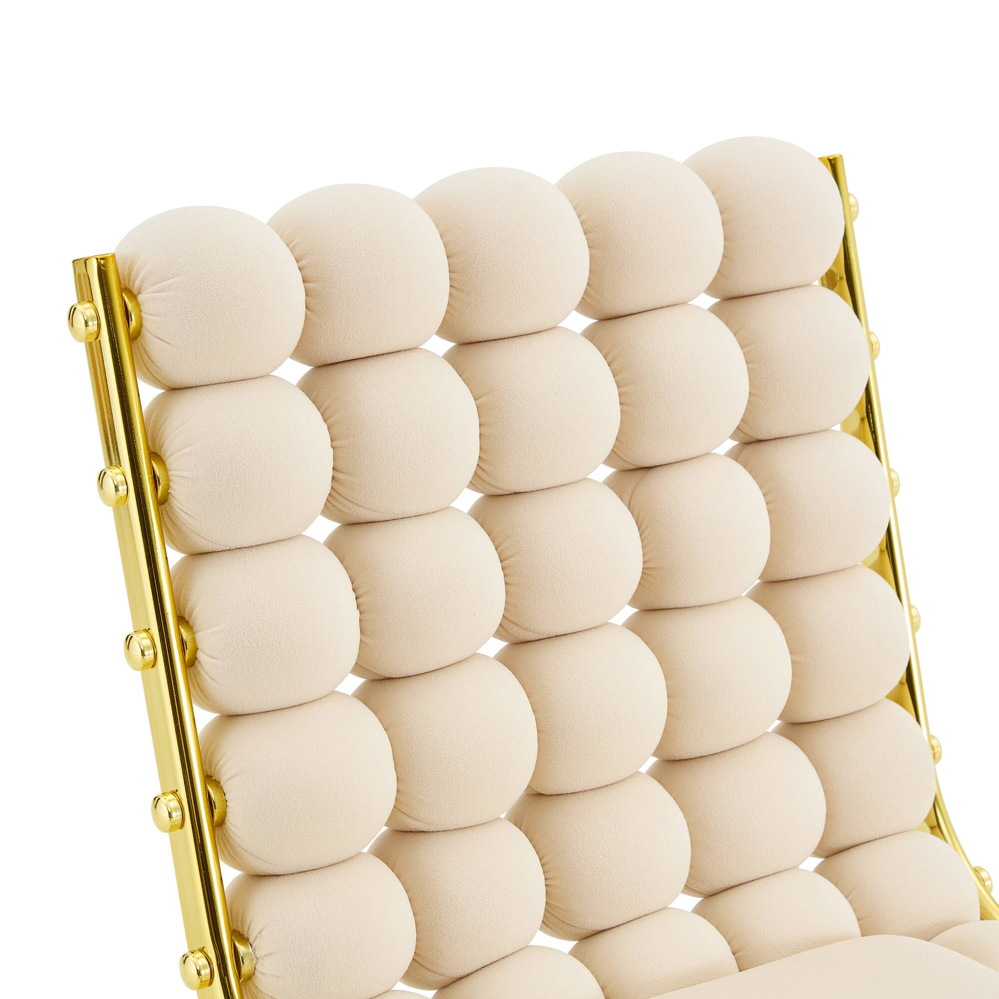 Alt View 8. Loheer - Loheer Swivel Accent Chair Cream Velvet Bubble Tufted Armless Dining Chair with Gold Metal Frame, 1.63 ft - Beige,Gold.