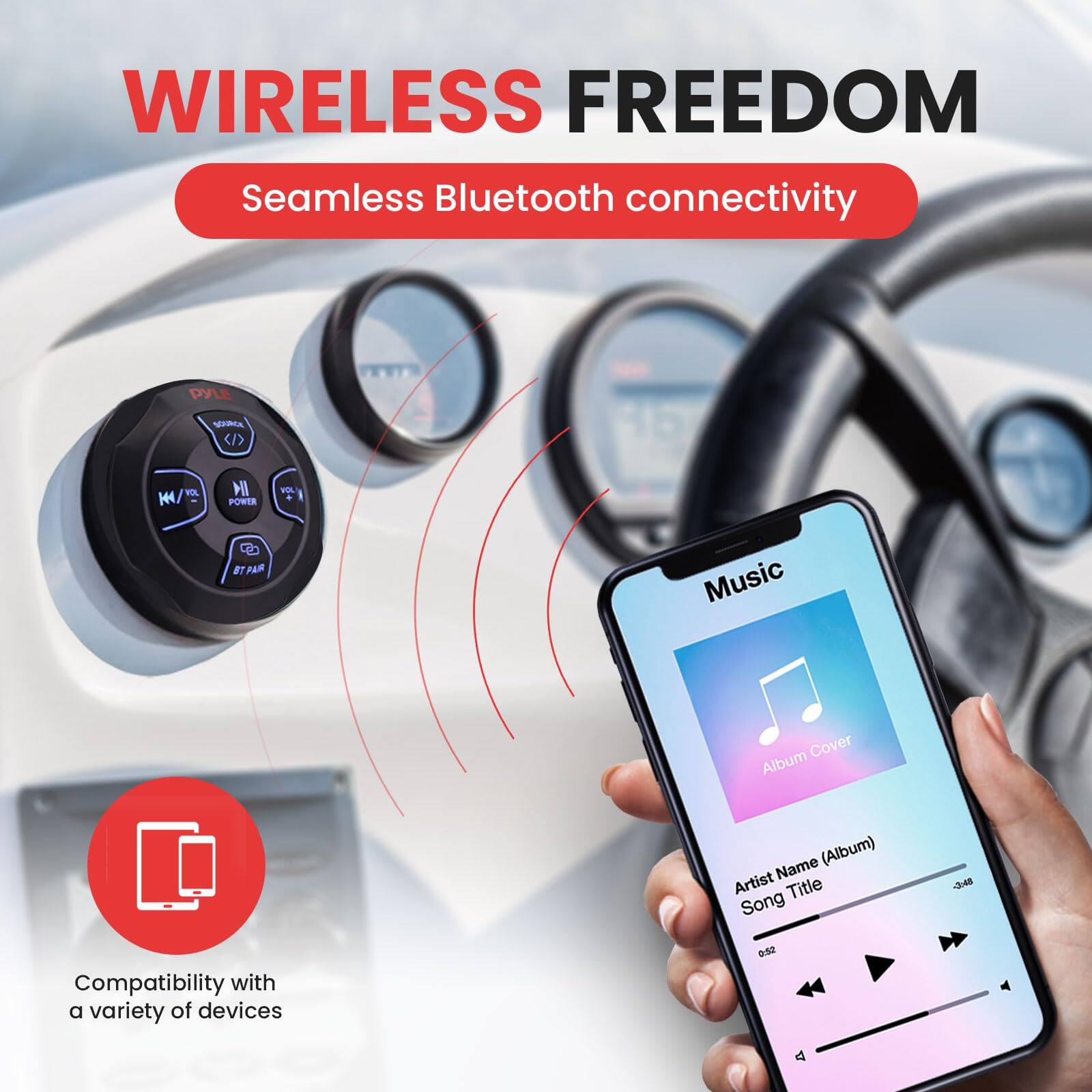 WIRELESS FREEDOM Seamless Bluetooth connectivity PYLE Vr KI POWER 2 PA BT PAR Music Cover Album Compatibility with a variety of devices Name (Album) Artist Title Song OSE -48
