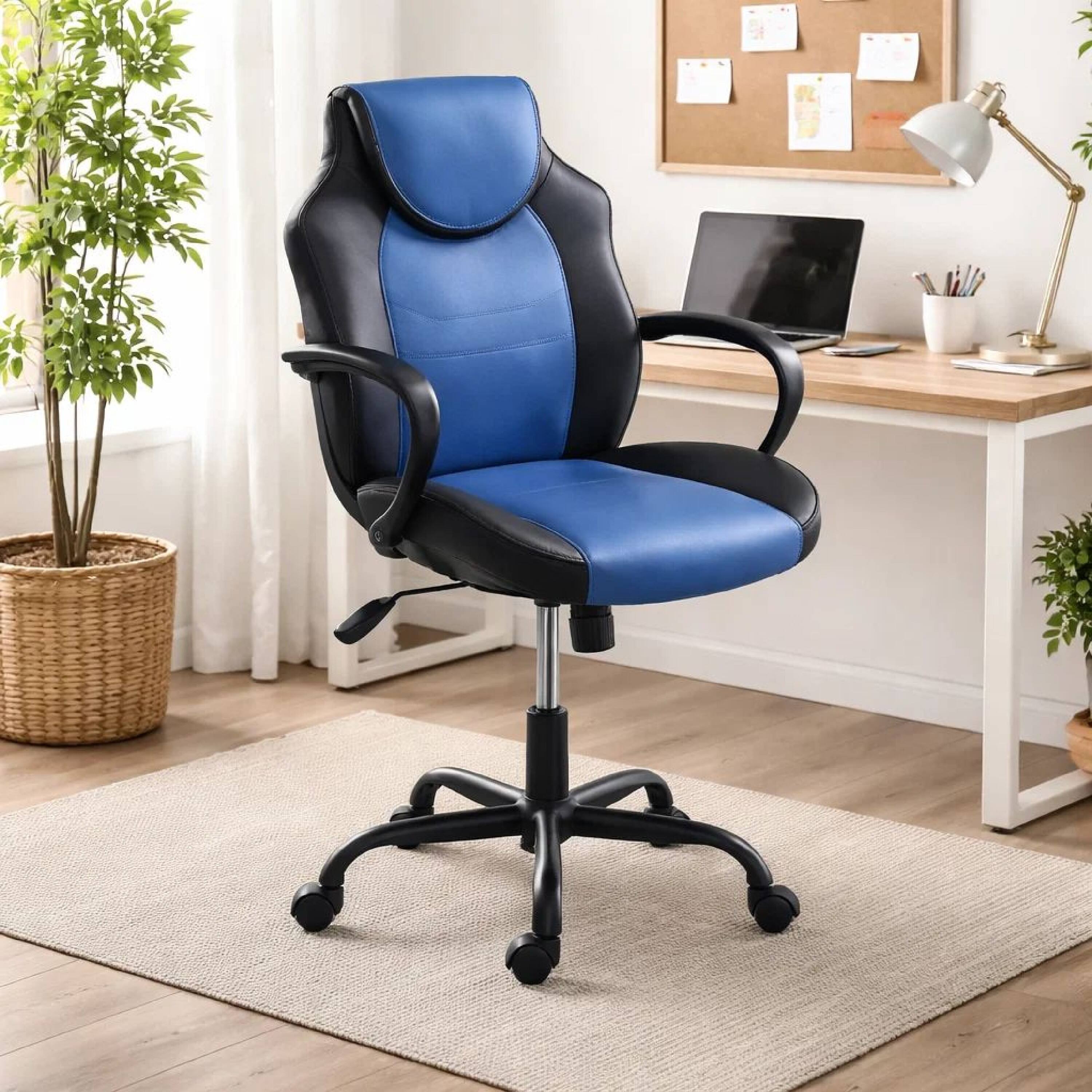 Alt View 6. Manhattan Lane - Rue 27 Inch Ergonomic Office Chair, Faux Leather Swivel Seat - Black, Blue.