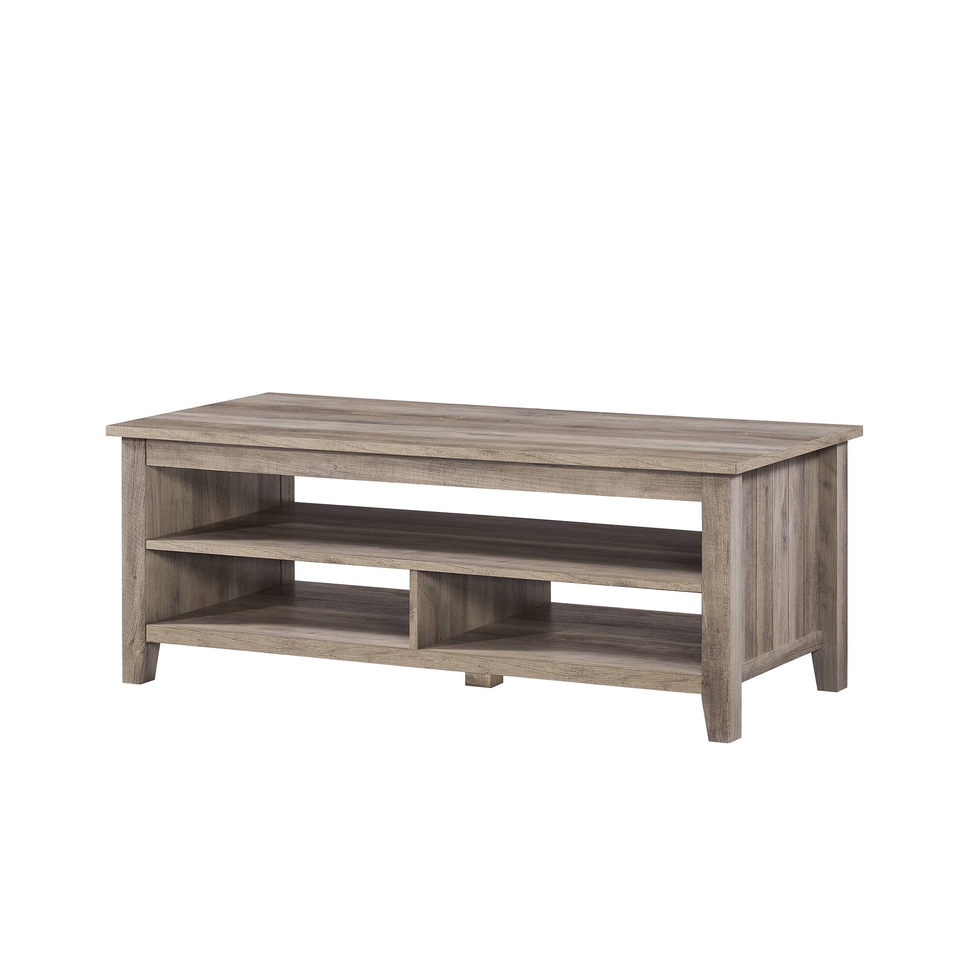 Angle. Walker Edison - Coastal Grooved-Panel Storage Coffee Table - Grey Wash.