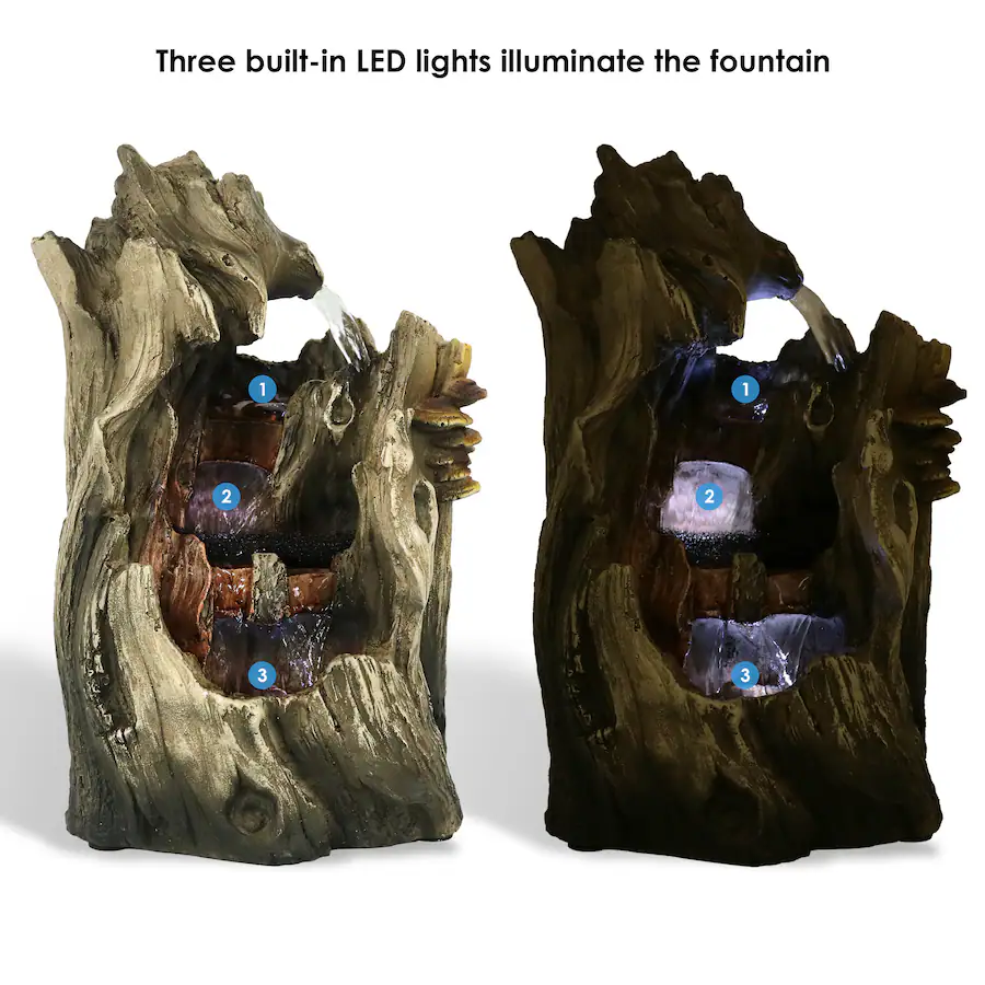 Sunnydaze Cascading Caves Polyresin Indoor Water Fountain with LED 14 ...