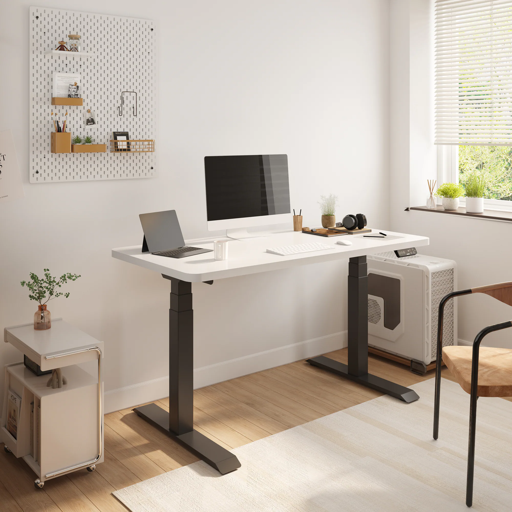 Alt View 1. FlexiSpot - FlexiSpot E7 48''W Electric Adjustable Standing Desk Chipboard, White/Black - White.