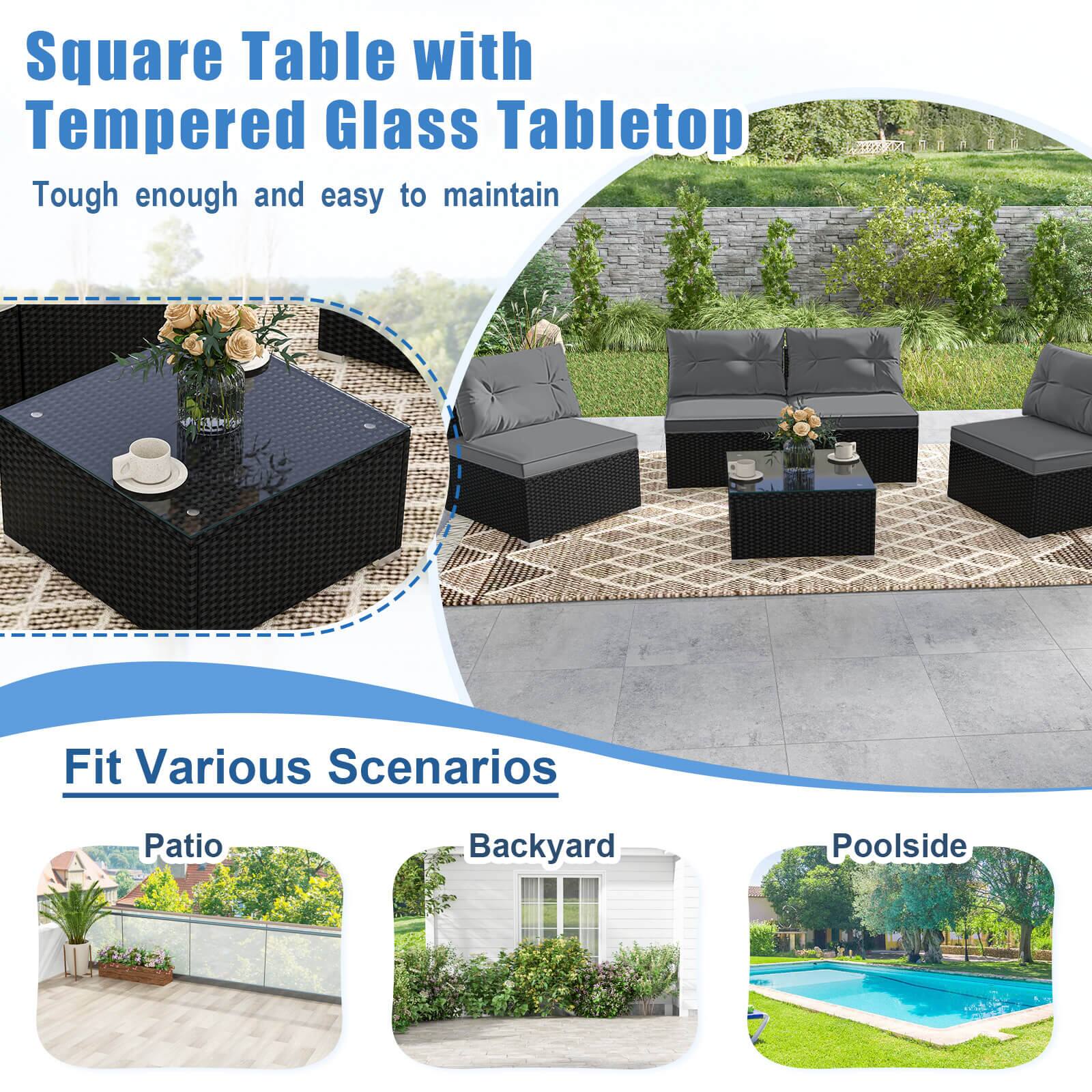 Square Table with Tempered Glass Tabletop, Tough enough and easy to maintain, Fit Various Scenarios, Patio, Backyard, Poolside