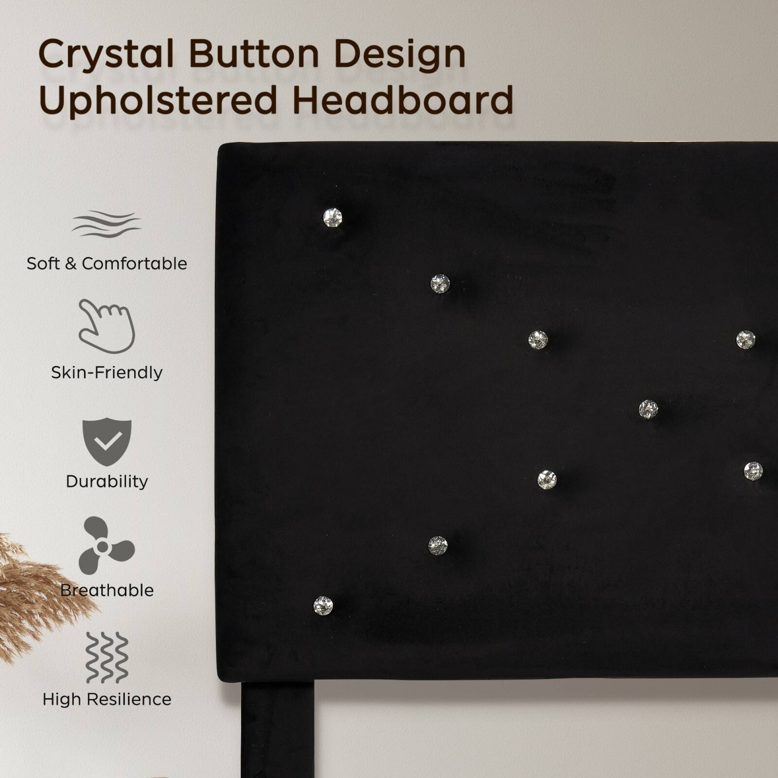 Crystal Button Design Upholstered Headboard

- Soft & Comfortable
- Skin-Friendly
- Durability
- Breathable
- High Resilience
