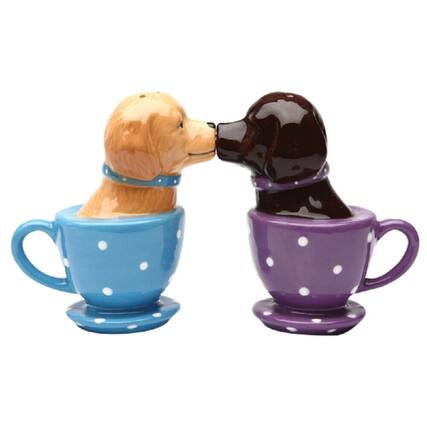 Front. Pacific Trading - Puppy Love Kissing Labradors Ceramic Magnetic Salt and Pepper Shaker Set - Multicolor.