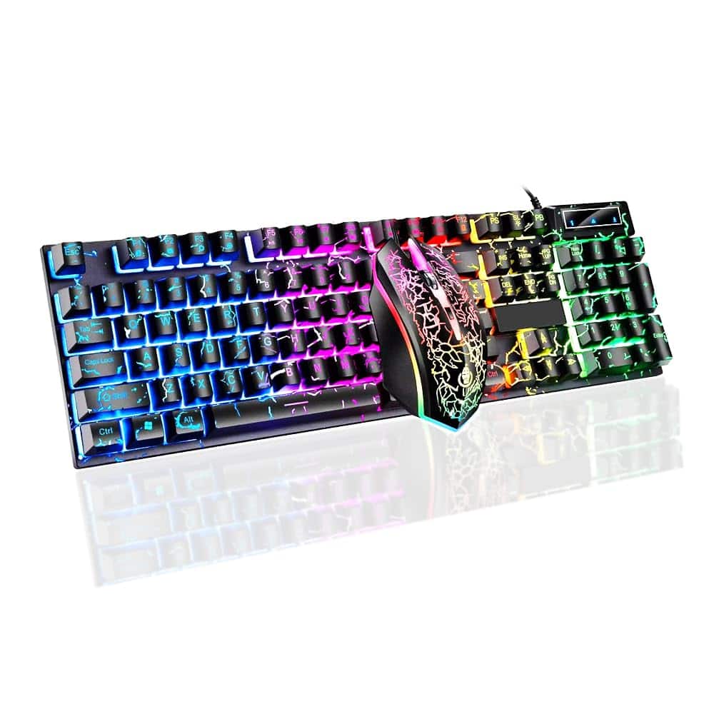 Earthley Blooms - Wired Crack Rainbow Gaming And Mouse Combo 104 Keys Light Up Mechanical Feeling Computer For Pc Gamer - Wireless - Default
