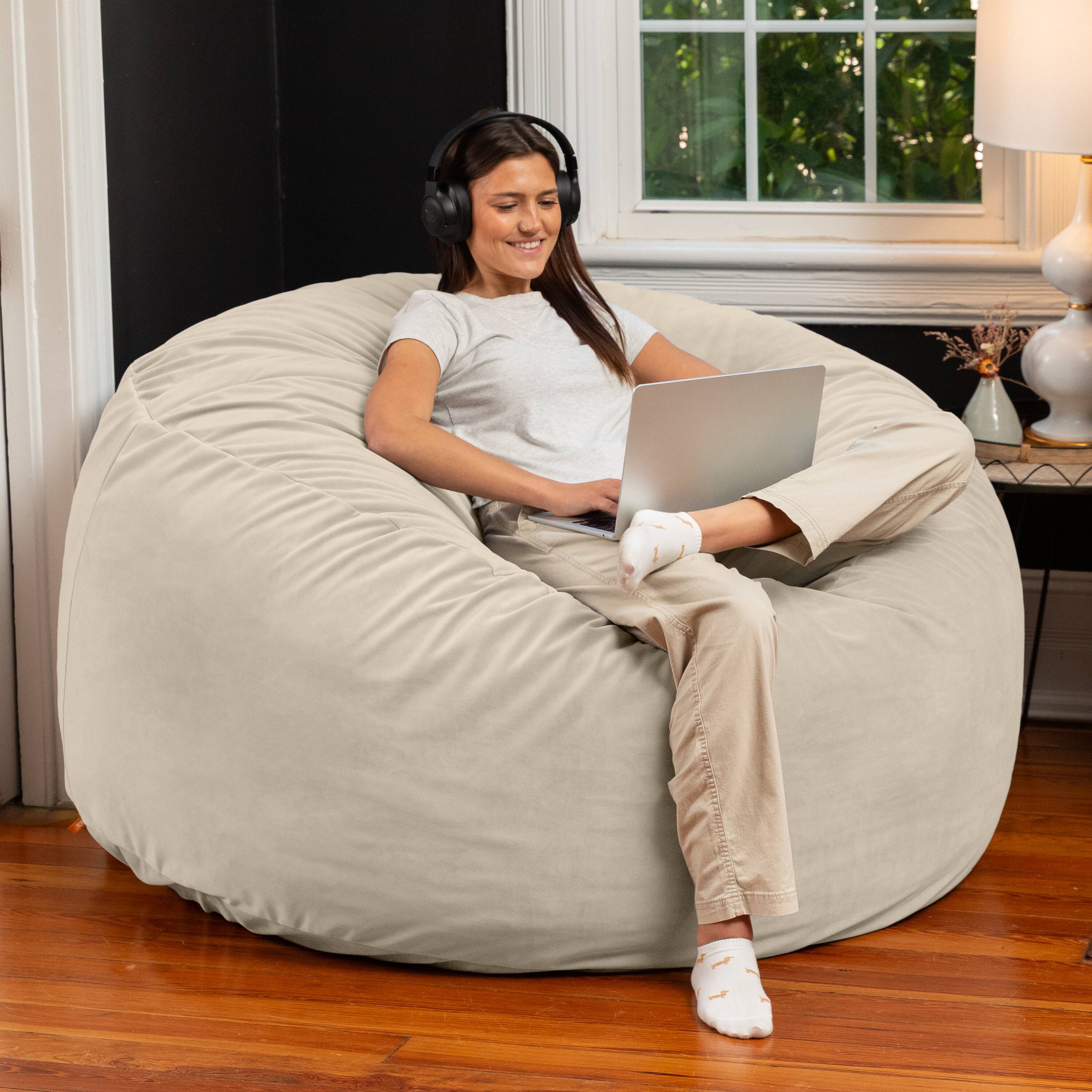 Back. Jaxx - Jaxx 5 Foot Saxx - Large Round Bean Bag Chair for Adults - Lush Velvet Ivory - Lush Velvet Ivory.