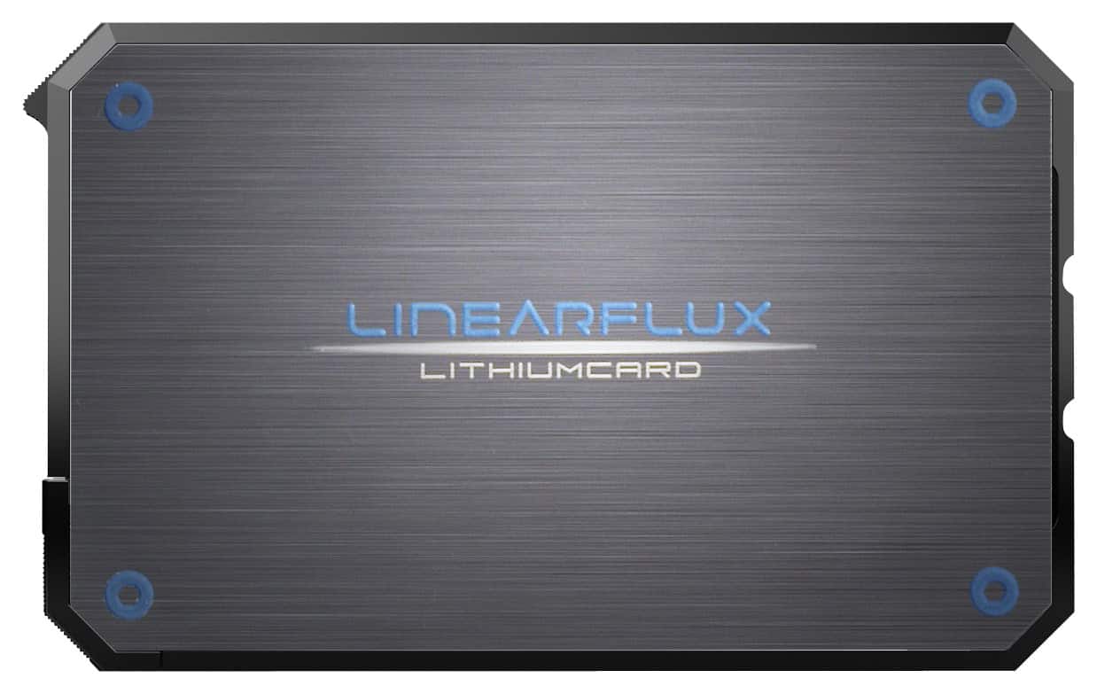 Front. Linearflux - LithiumCard HyperCharger Lightning Battery Charger - Titanium/Blue.