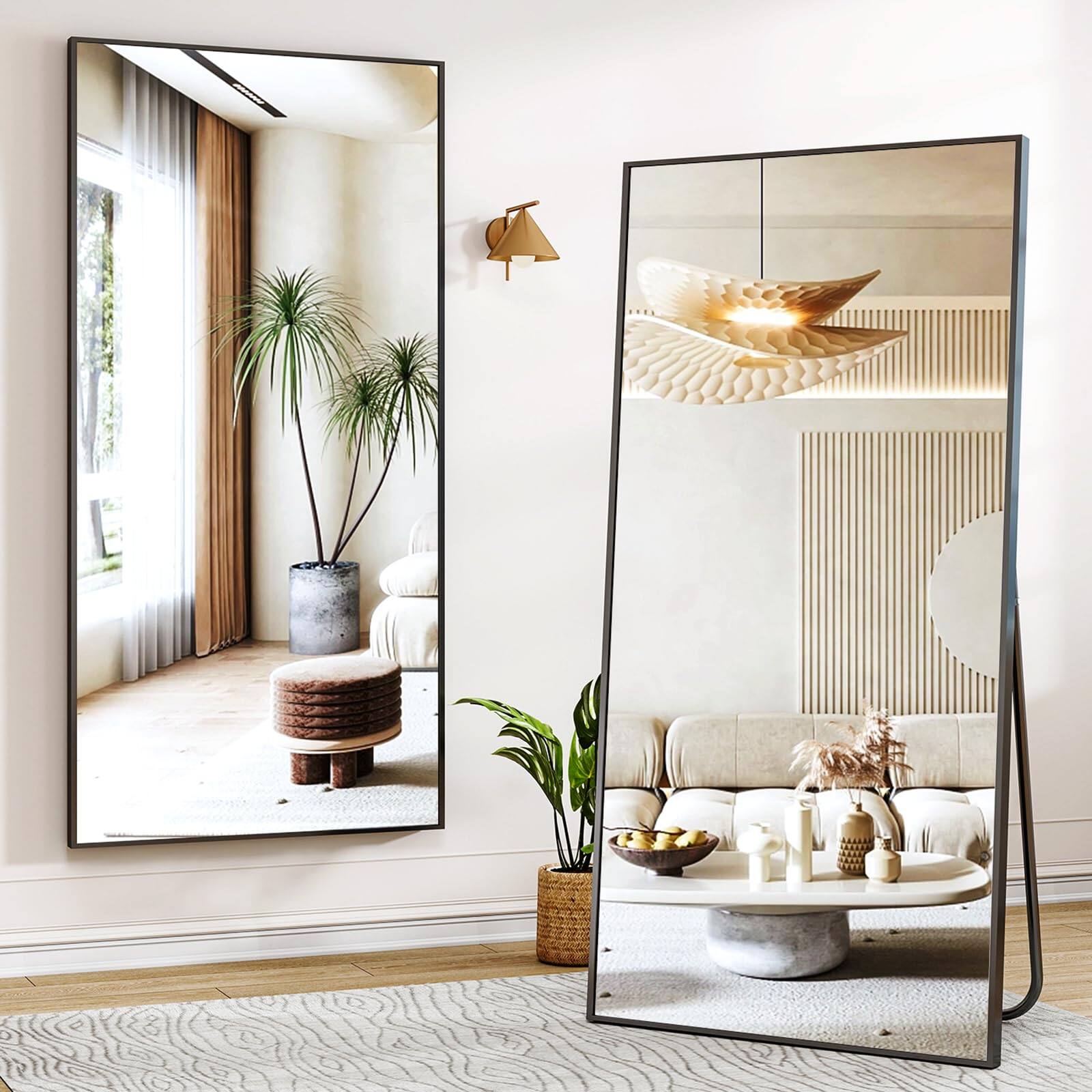 Alt View 1. Hanke - Full Length Mirror Adjustable Standing wall Mounted Floor For Bedroom Living Room Entryway Large Leaning Glass - Silver 77"L x 38"W.