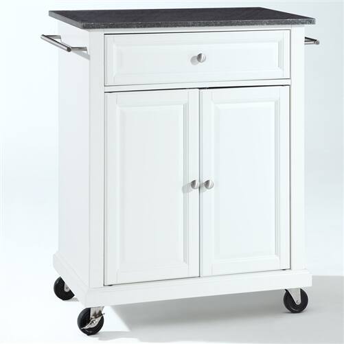 Front. SlickBlue - Compact Kitchen Cart with Granite Surface and Locking Wheels - White.