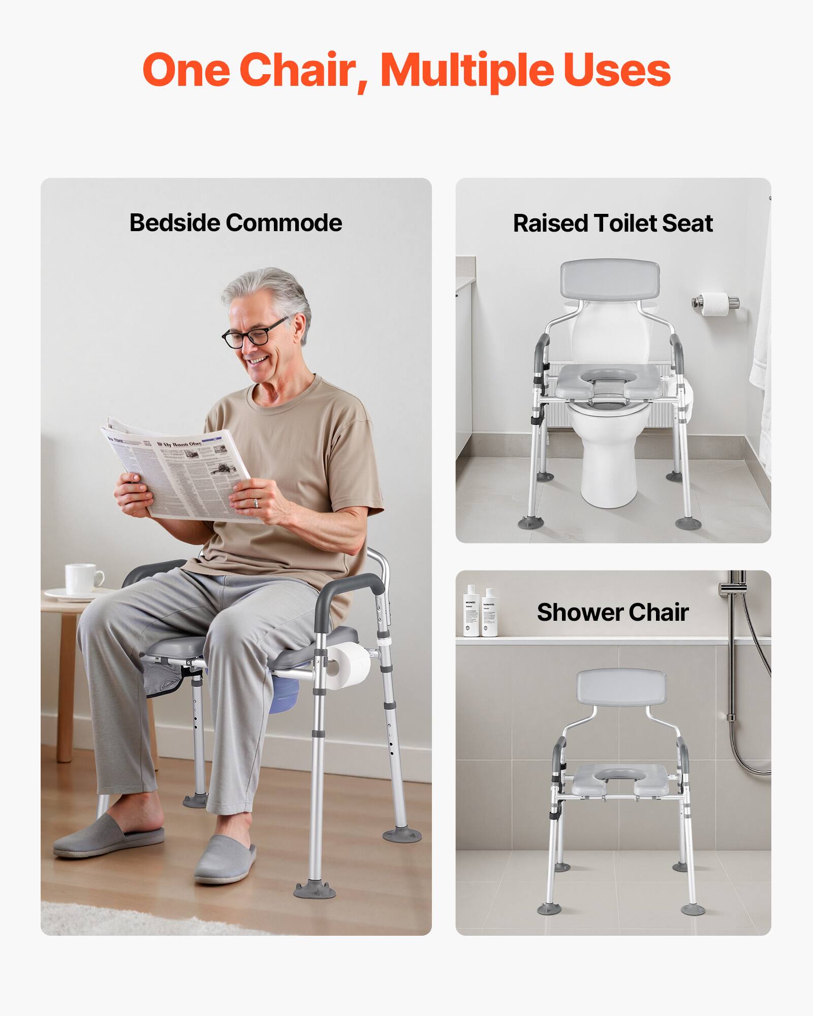VEVOR Bedside Commode Chair, 500 lbs Capacity, 4 in 1 Portable