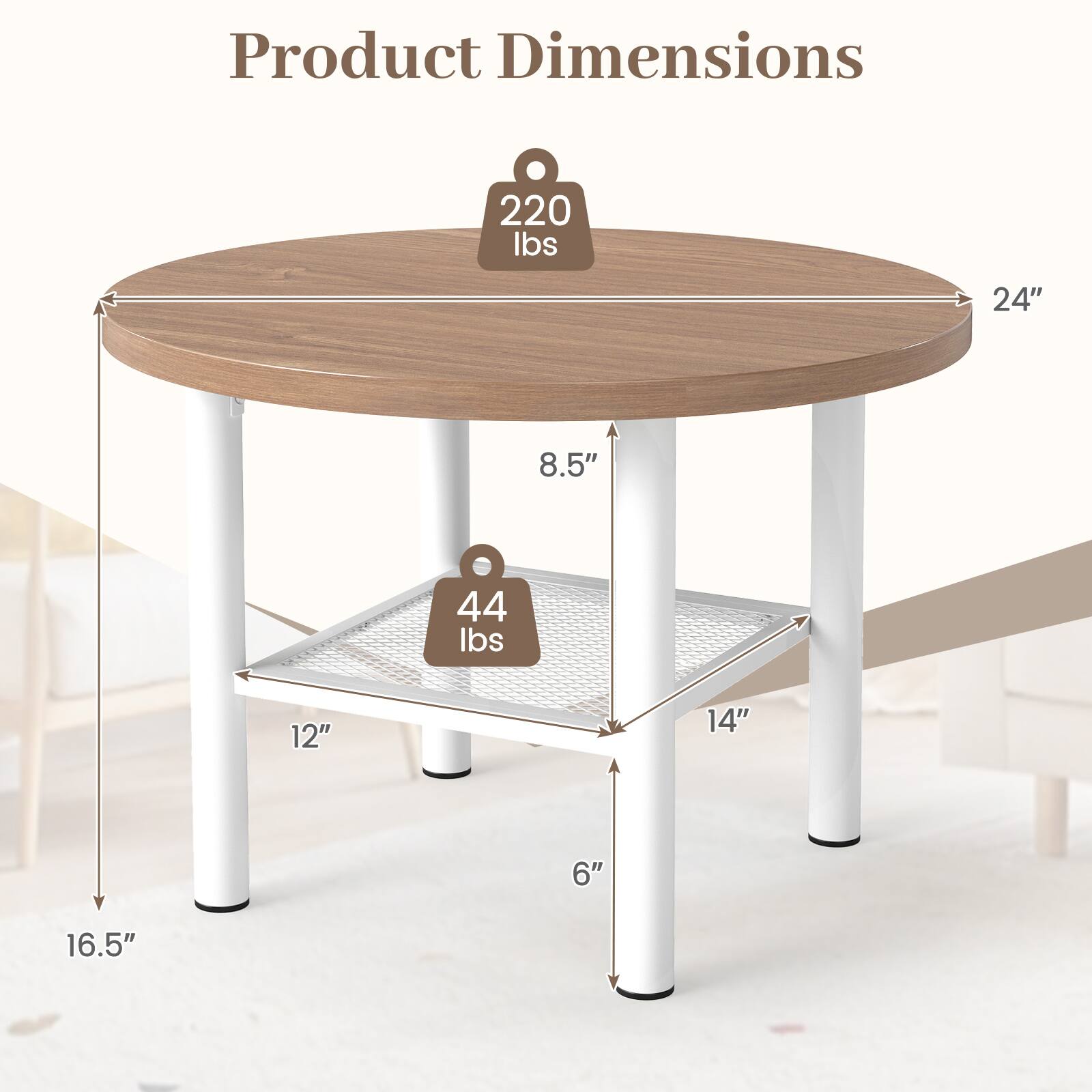 Costway Round Coffee Table, 2 Tier Modern Circular Center Table with ...