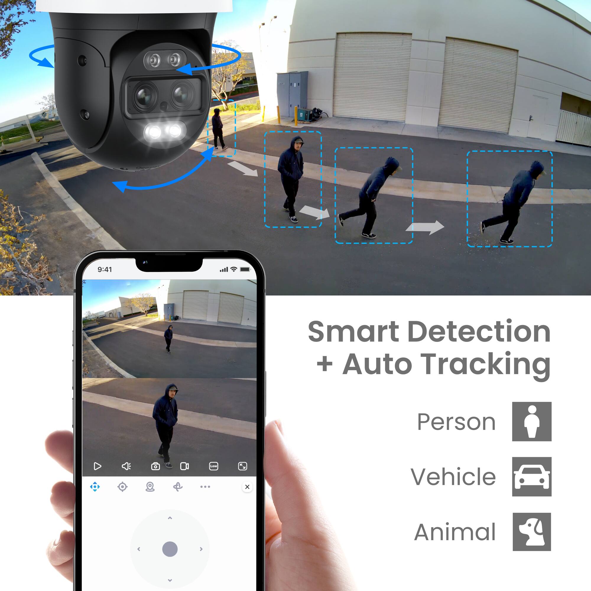 Smart Detection + Auto Tracking

Person
Vehicle
Animal
