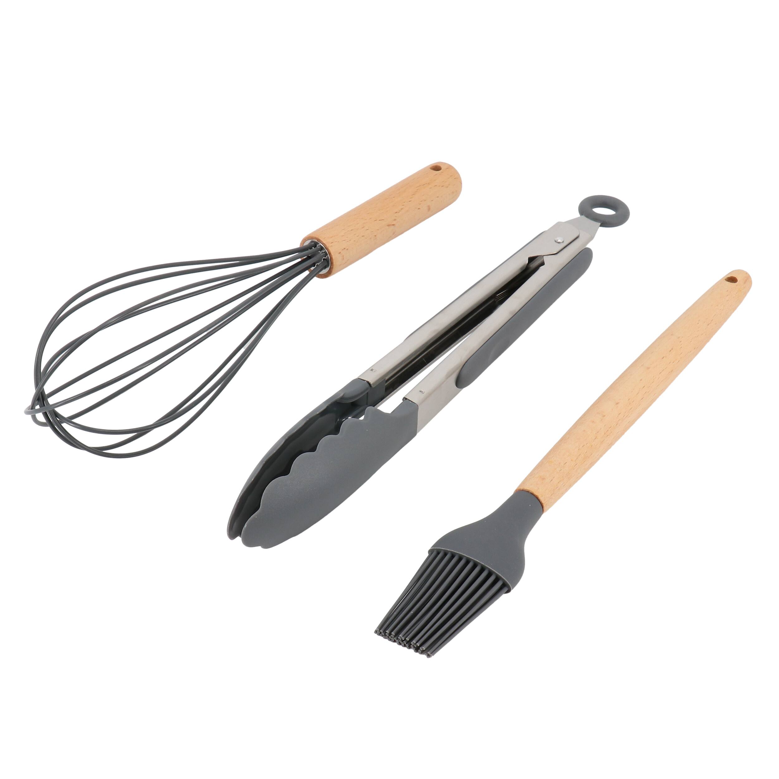 Alt View 2. Gibson - Gibson Home Holton 7 Piece Silicone Beech Wood Kitchen Tool Set in Grey.