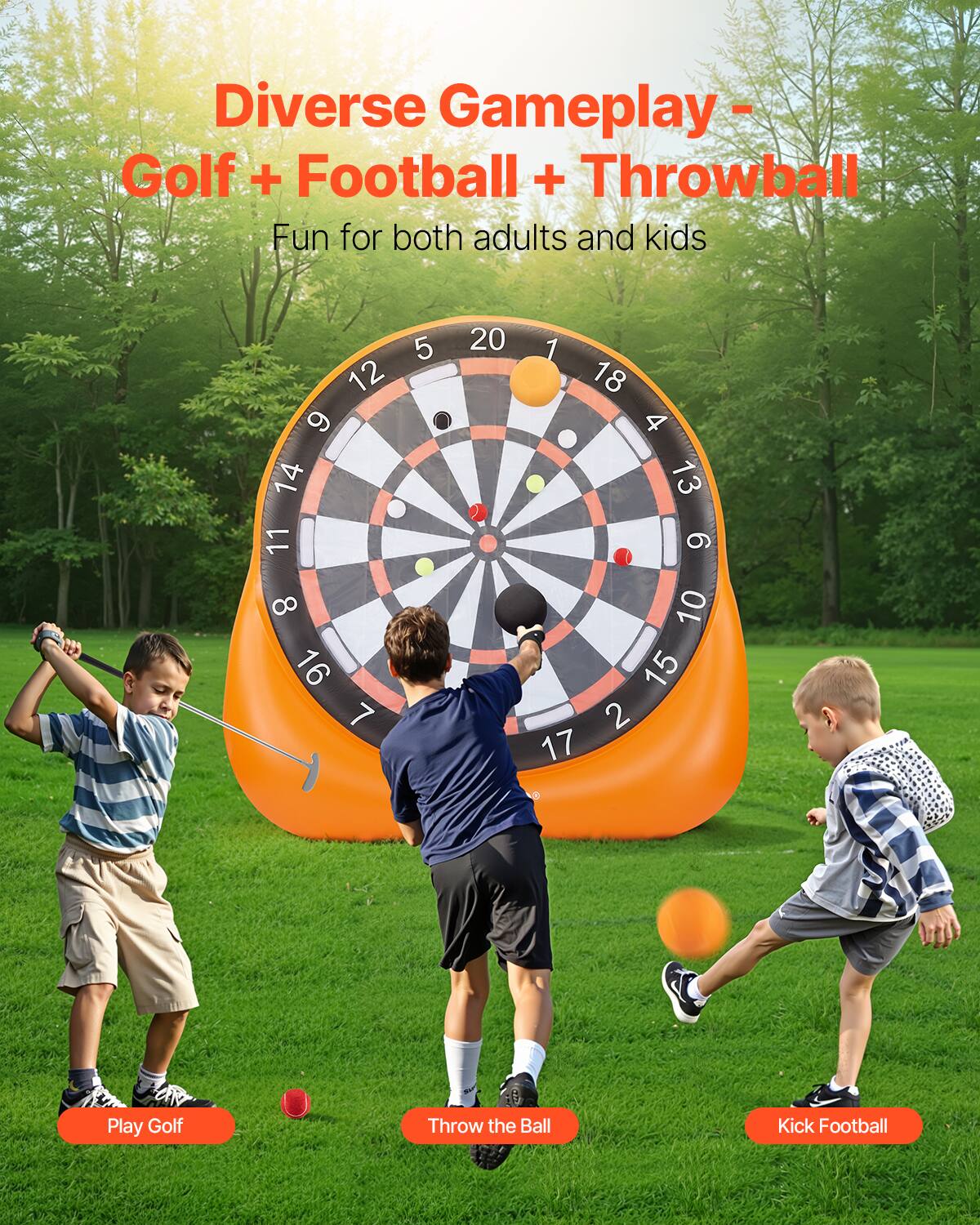 Diverse Gameplay - Golf + Football + Throwball  
Fun for both adults and kids  

Play Golf  
Throw the Ball  
Kick Football