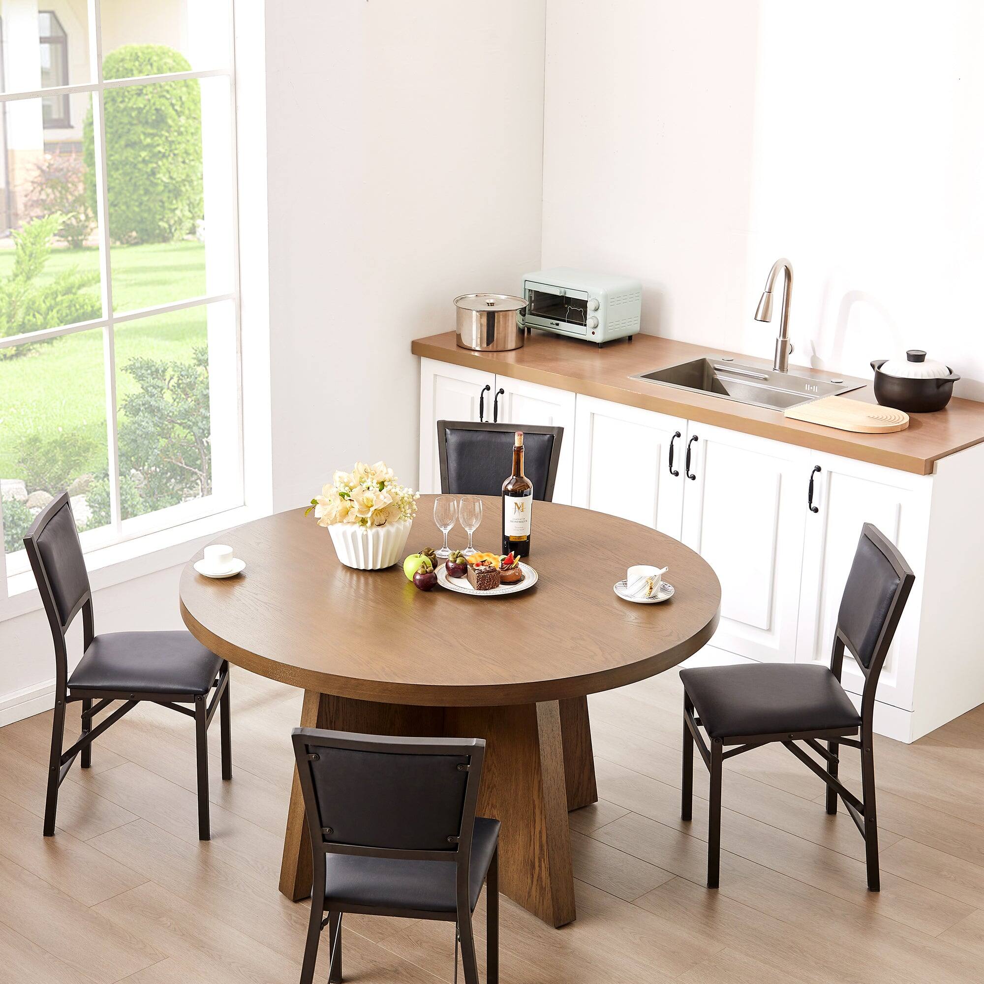 Back. Vecelo - 4-Pack PU Leather Folding Chairs - Dining Chair,300lb Capacity, Padded Seat, Space Saving Foldable Design - Black.