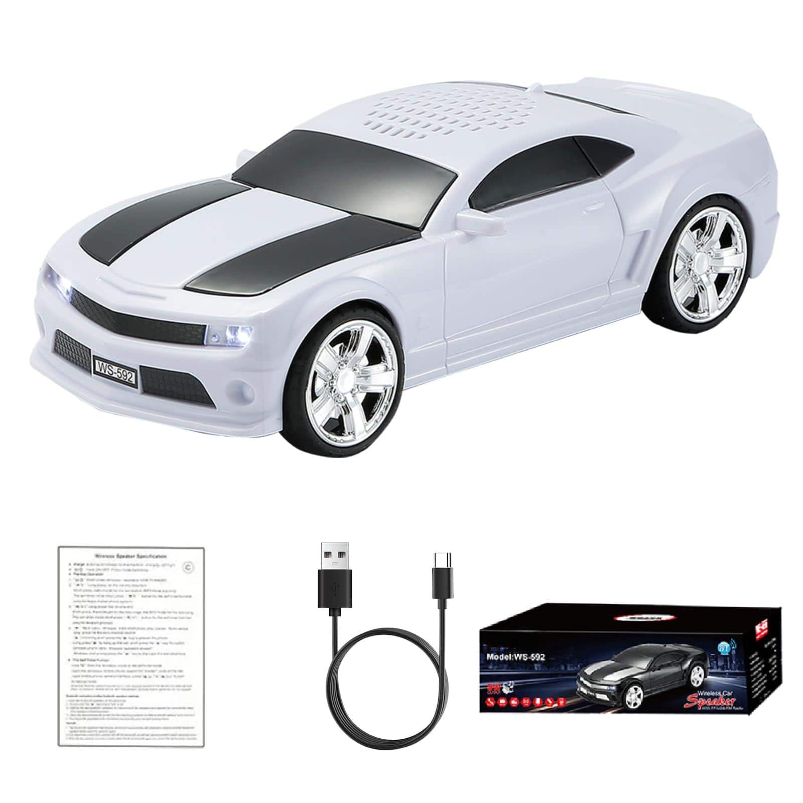 Skar Audio - Ws-592 Supercar Design Replica-Portable Car Model Wireless With Tws Stereo Fm Radio Led Party Lights Usb/tf - White