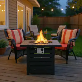 Kadyn - Fire Pit Table Fire Bowl TableOutdoor Firepit TableSquare Propane Fire Pit Table with Lava Rocks and Rain Cover - Black