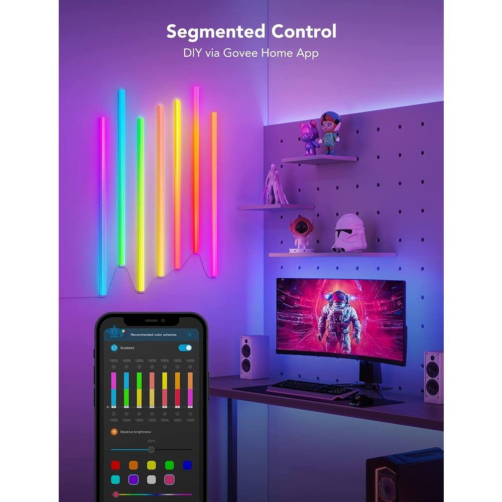 Segmented Control  
DIY via Govee Home App  

Recommended color schemes  
Gradients  
100% 100% 100% 100% 100% 100%  
100% 100% 100% 100% 100% 100%  
100% 100% 100% 100% 100% 100%  
Relative brightness 50%