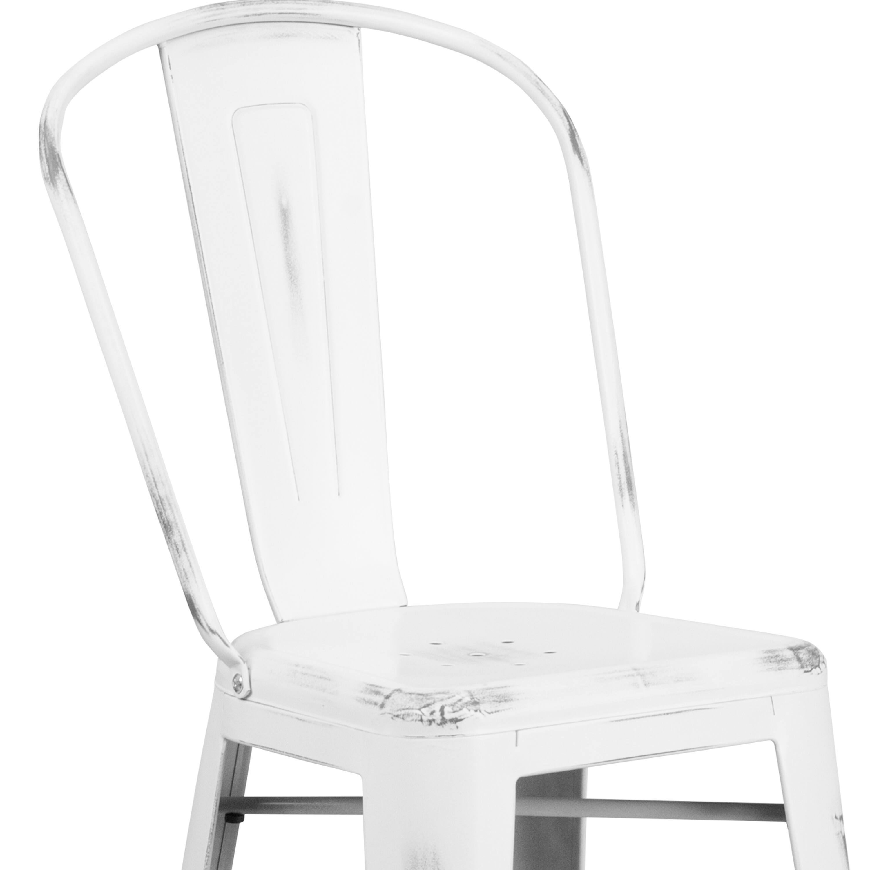Alt View 9. Emma + Oliver - Commercial Grade 30"H Distressed Colorful Metal Indoor-Outdoor Barstool w/ Back - White.