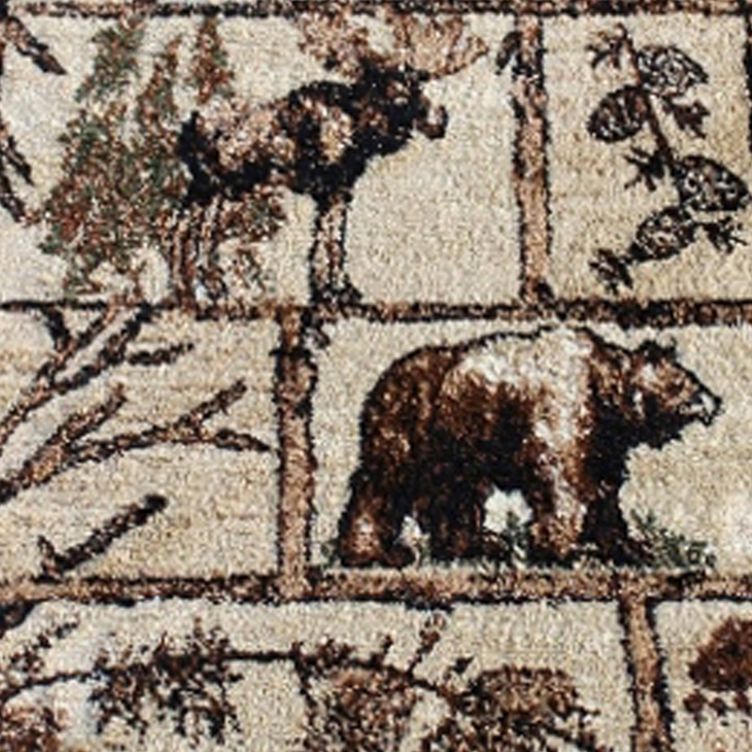 Alt View 5. Emma + Oliver - Wilderness Rustic Plush Olefin Accent Rug with Bear, Moose and Cabin Motif and Natural Jute Backing - Brown.