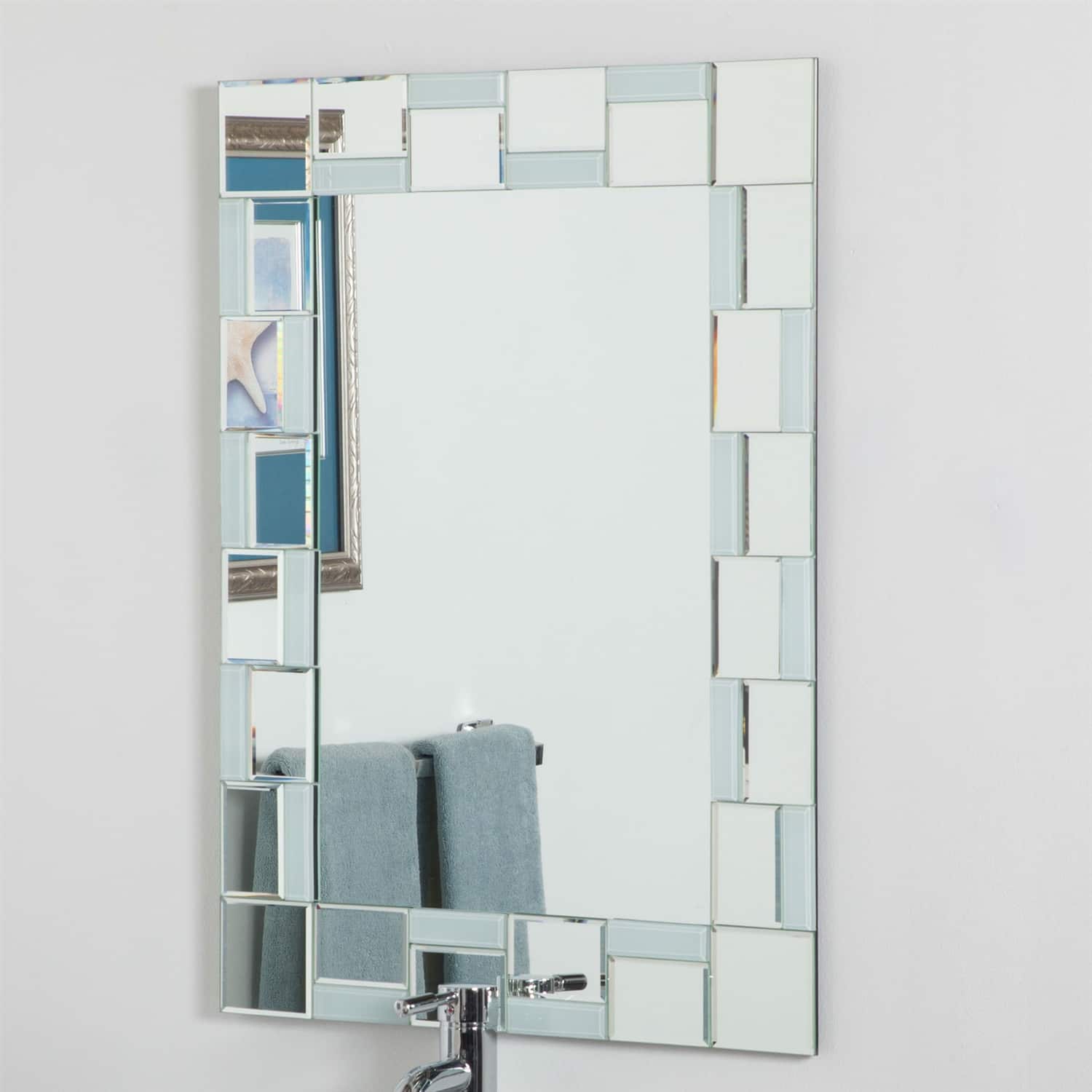 Hivvago - Modern 31.5 x 23.6 inch Rectangle Bathroom Mirror with Unique Border - White