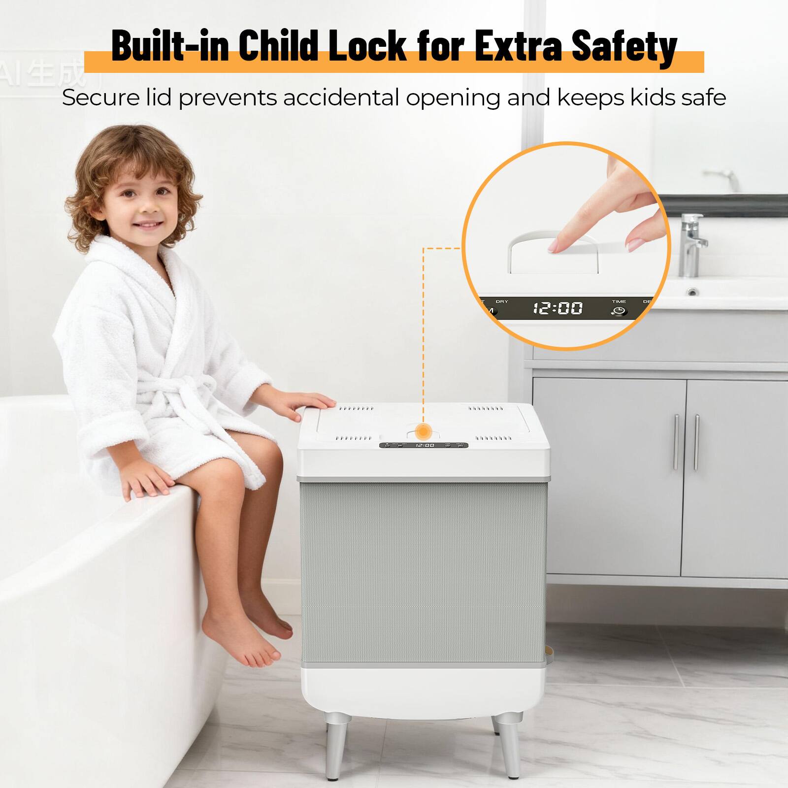 Built-in Child Lock for Extra Safety

Secure lid prevents accidental opening and keeps kids safe