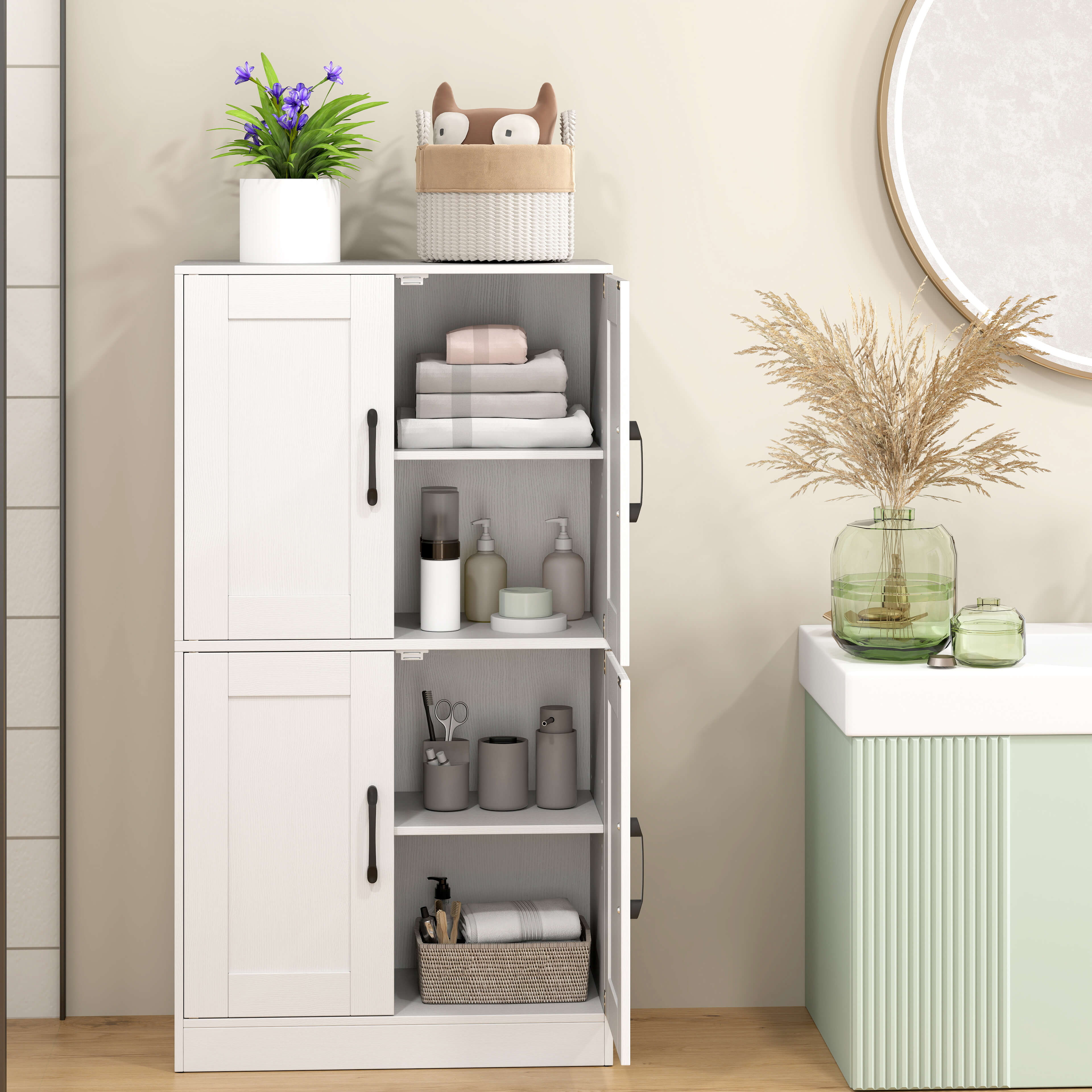 Alt View 1. Costway - Costway Bathroom Cabinet with Doors & Adjustable Shelves Storage Organizer for Living Room - White.
