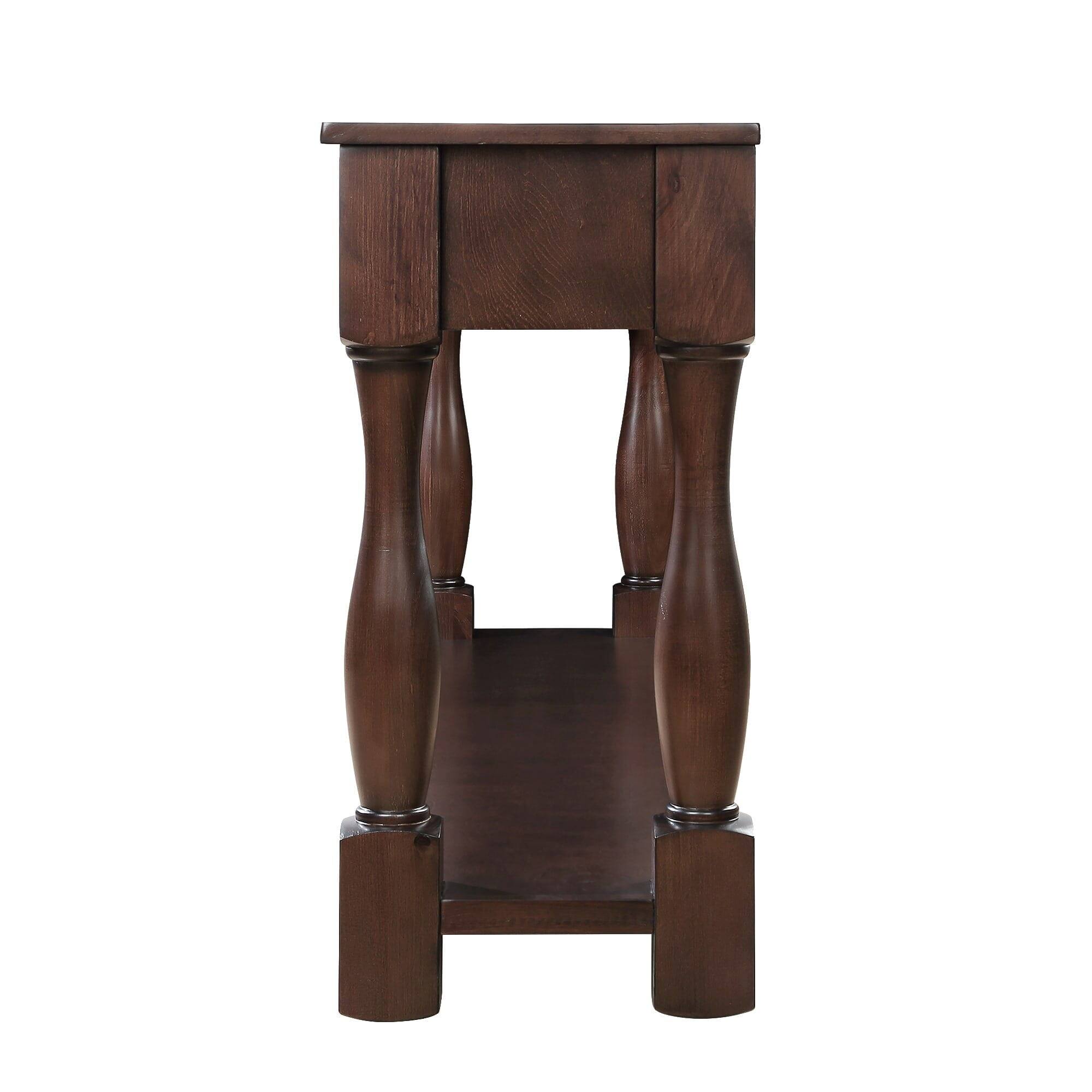 Angle. Kadyn - 63inch Long Wood Console Table with 3 Drawers and 1 Bottom Shelf for Entryway Hallway, Espresso - Brown.